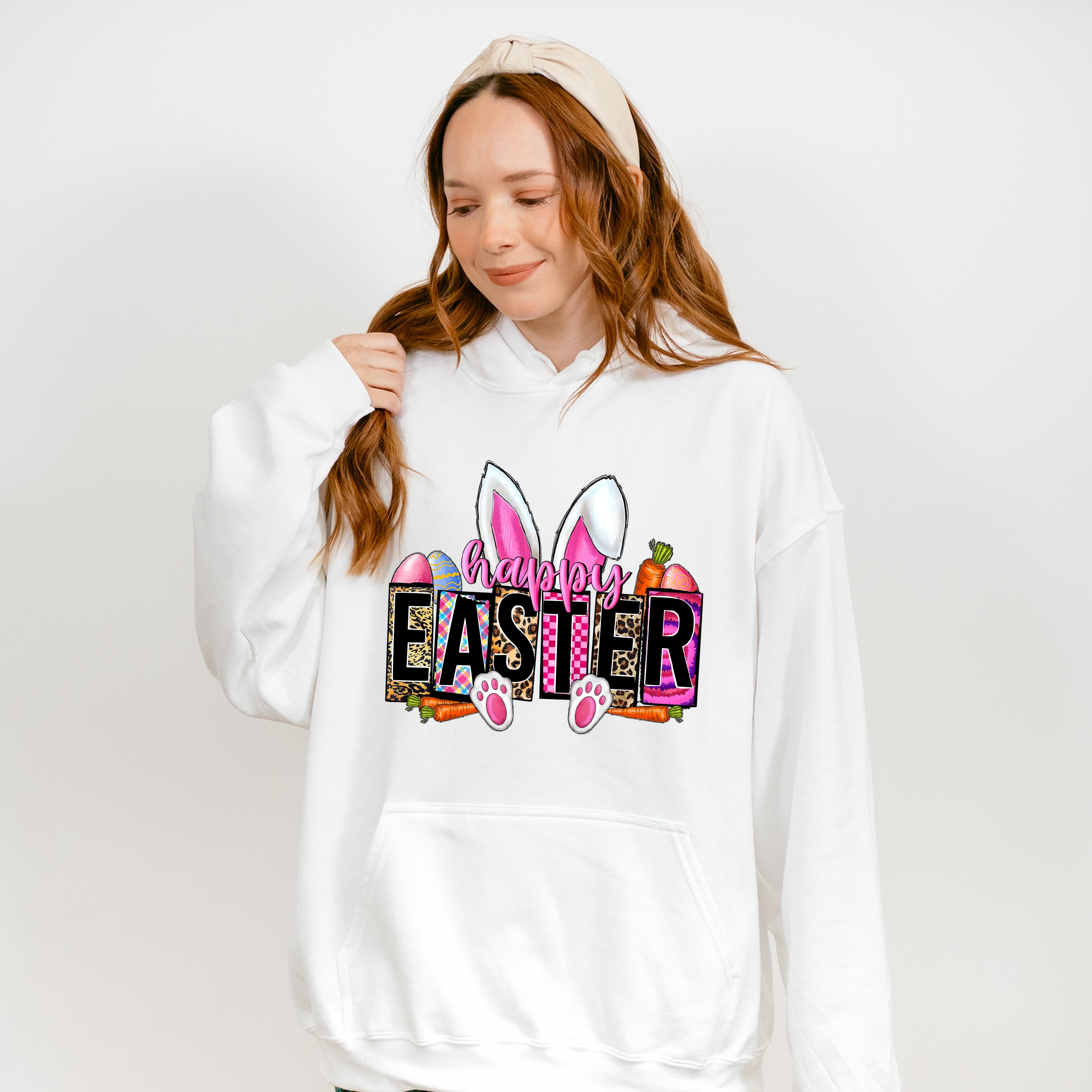 Happy Easter White Bunny Easter Day Unisex Crewneck T-Shirt Sweatshirt Hoodie