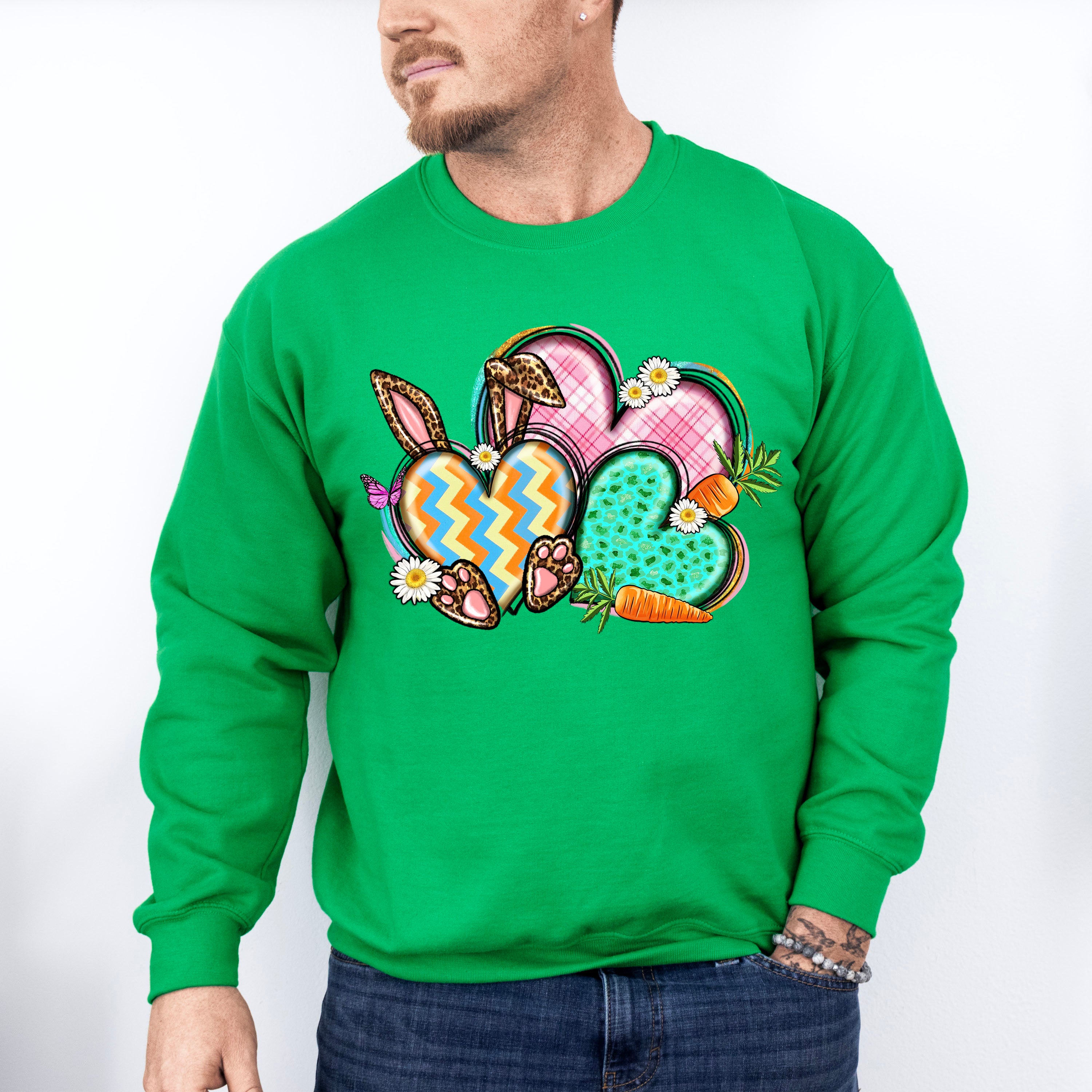 Easter Bunny Hearts Easter Day Unisex Crewneck T-Shirt Sweatshirt Hoodie