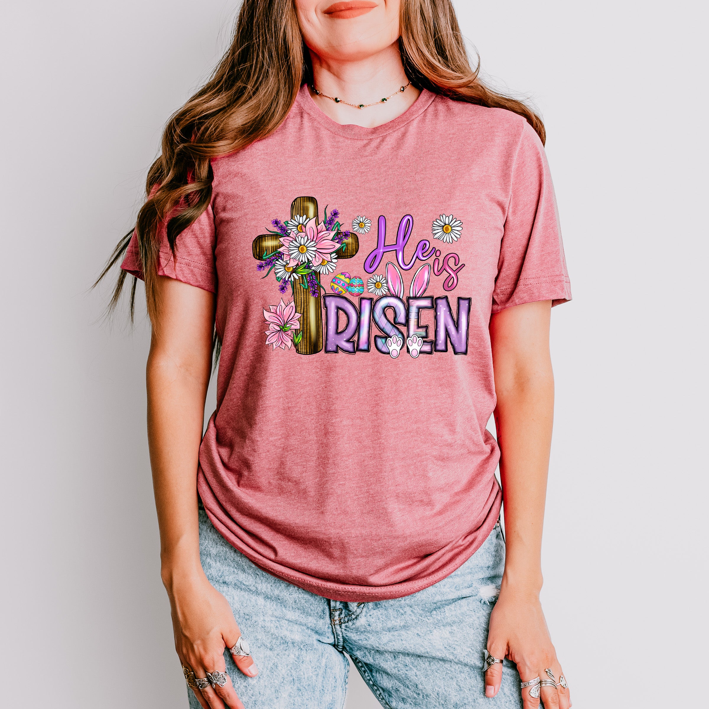 Cross He Is Risen Easter Day Unisex Crewneck T-Shirt Sweatshirt Hoodie