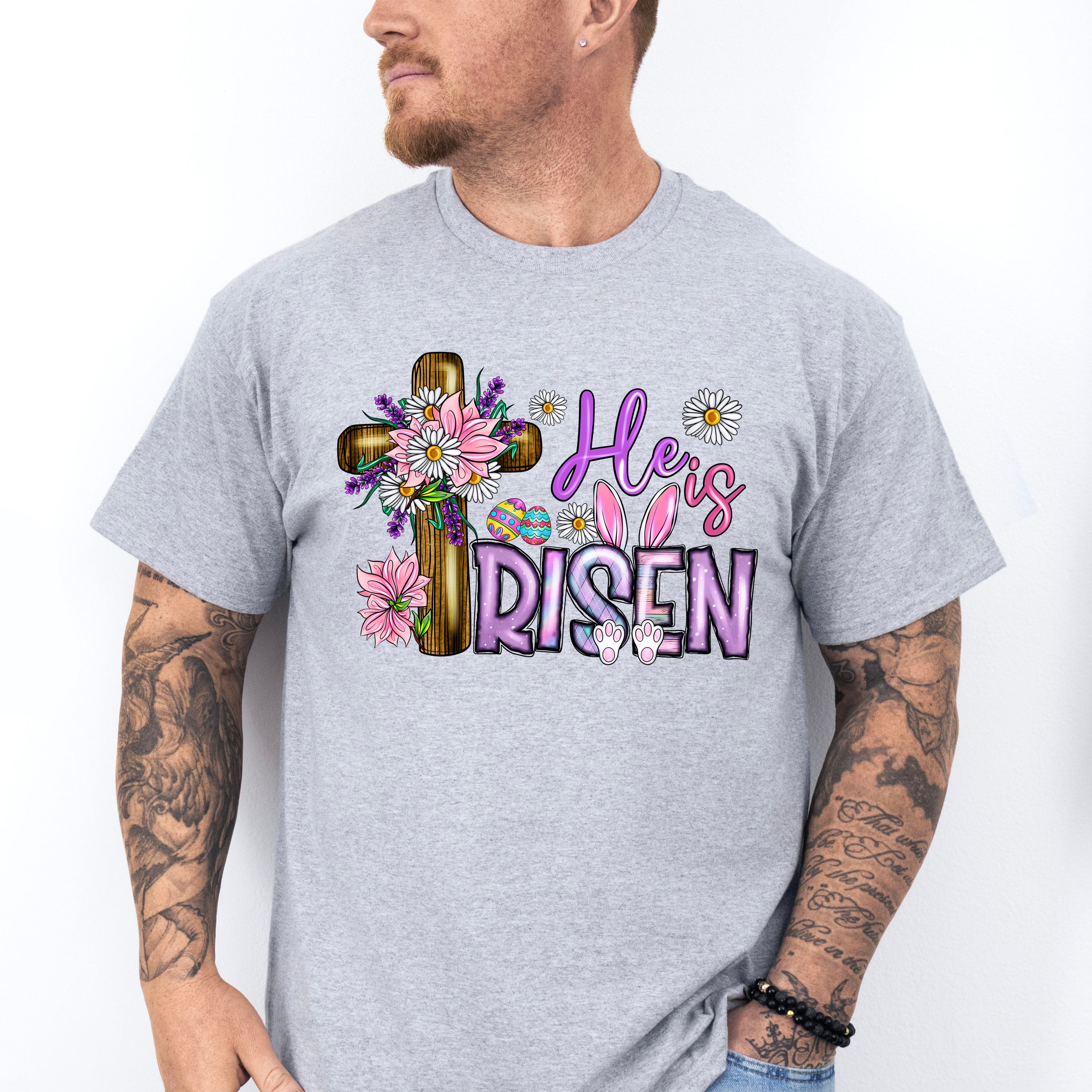 Cross He Is Risen Easter Day Unisex Crewneck T-Shirt Sweatshirt Hoodie