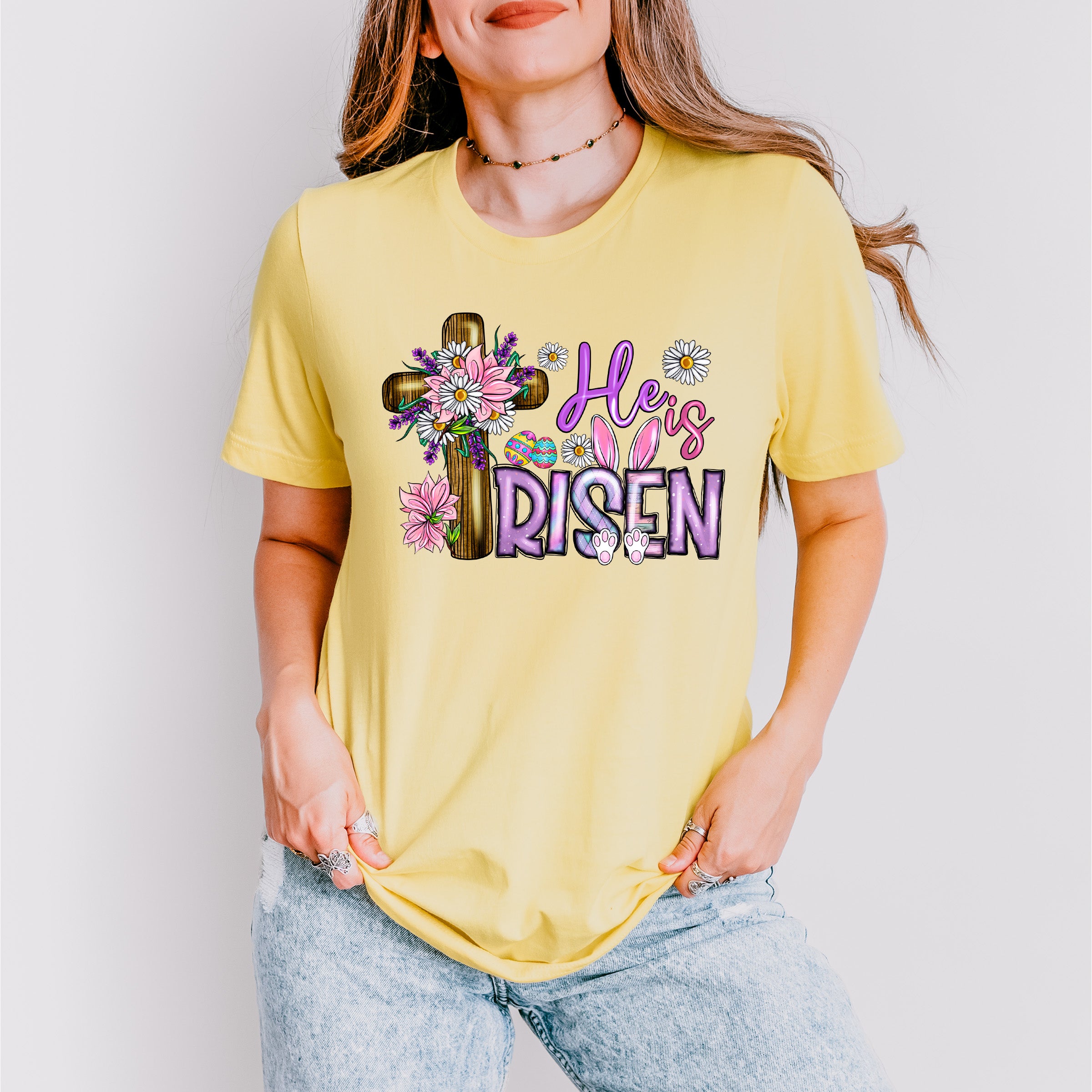 Cross He Is Risen Easter Day Unisex Crewneck T-Shirt Sweatshirt Hoodie