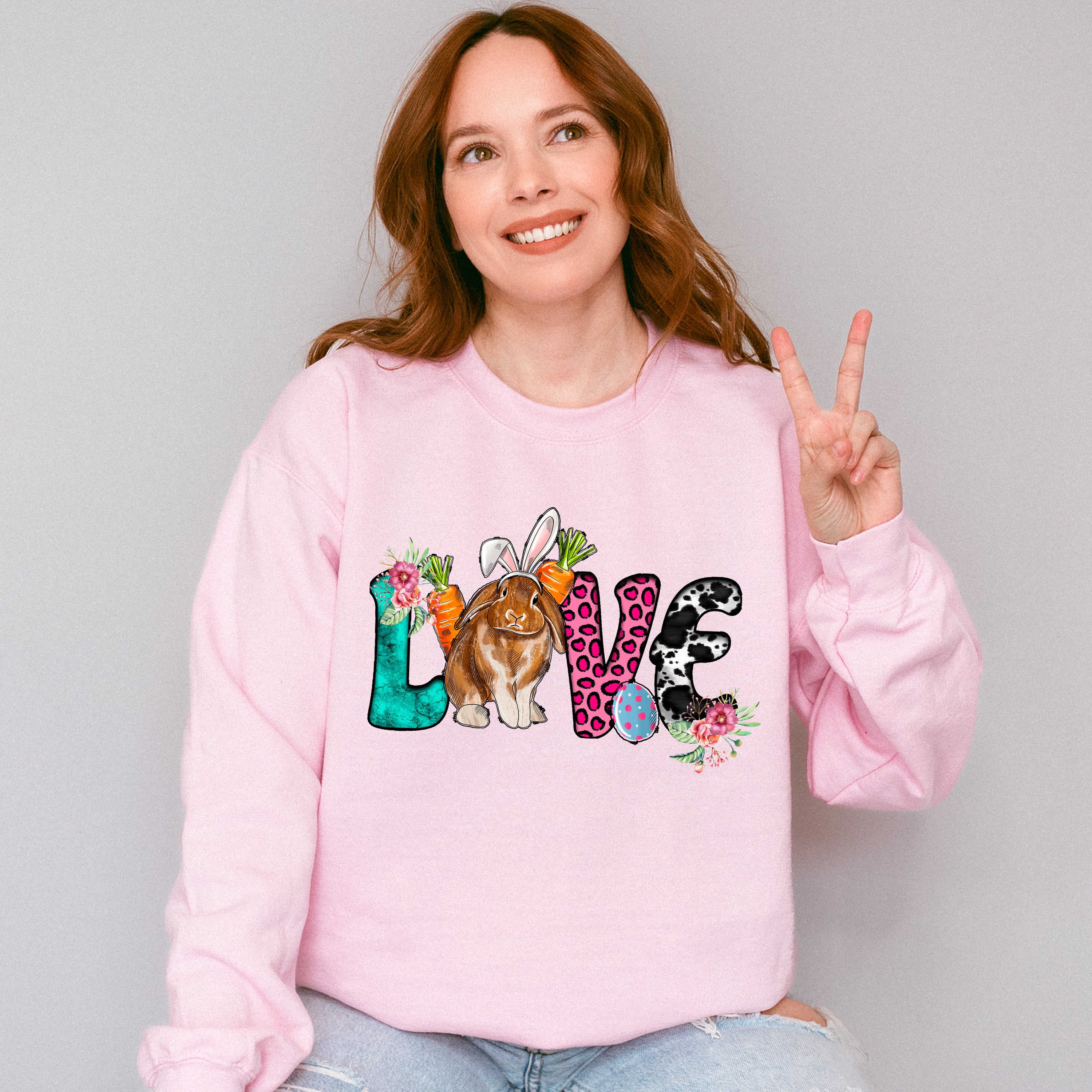 Easter Love Rabbit Easter Day Unisex Crewneck T-Shirt Sweatshirt Hoodie