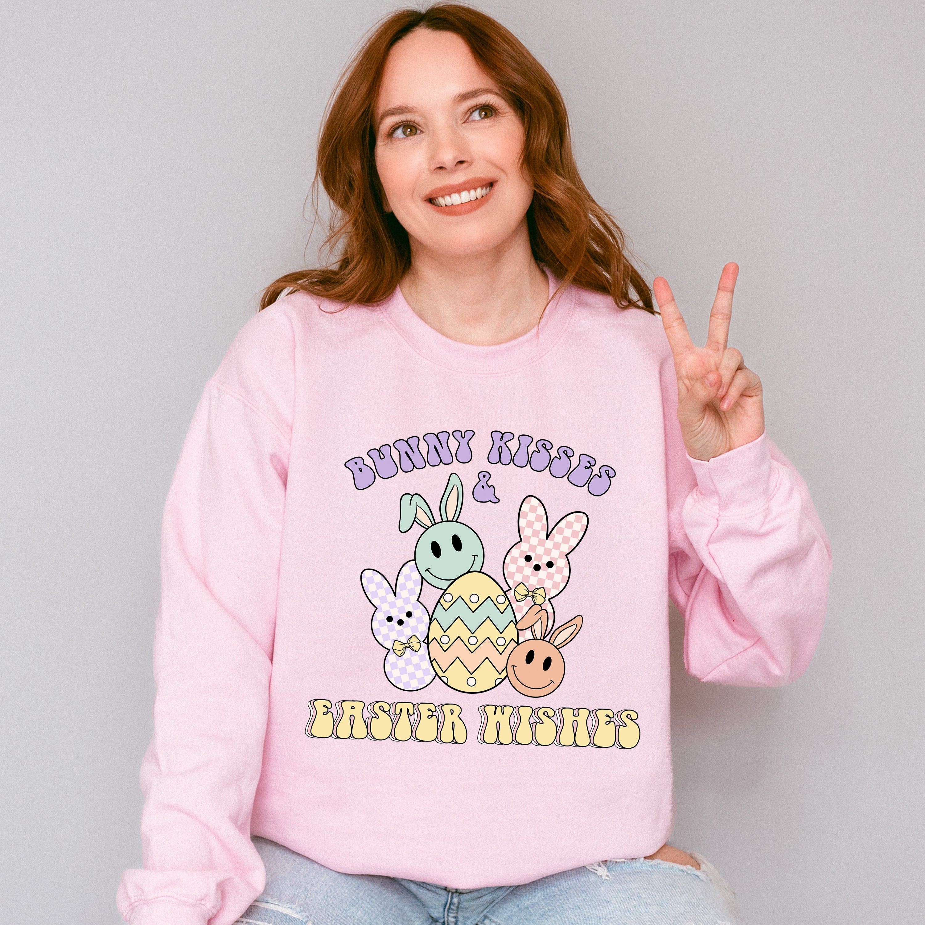 Bunny Kisses &amp; Easter Wishes Easter Day Unisex Crewneck T-Shirt Sweatshirt Hoodie