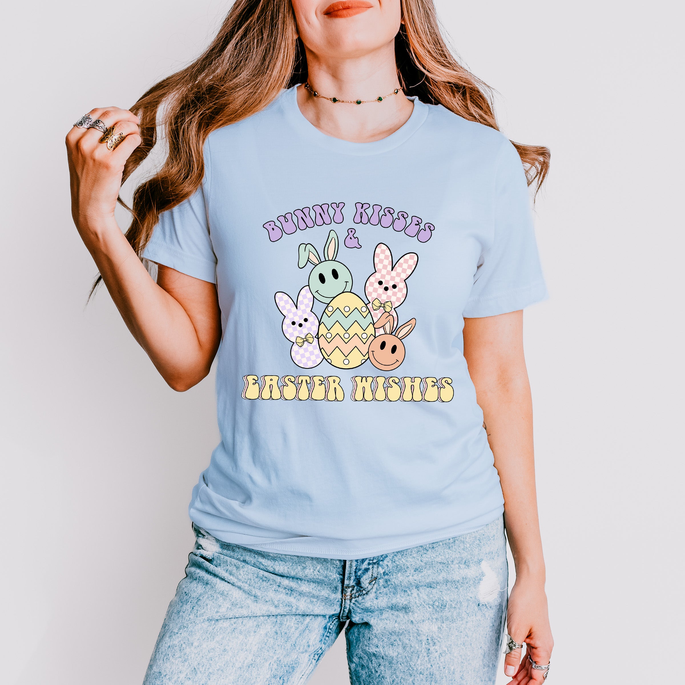 Bunny Kisses &amp; Easter Wishes Easter Day Unisex Crewneck T-Shirt Sweatshirt Hoodie