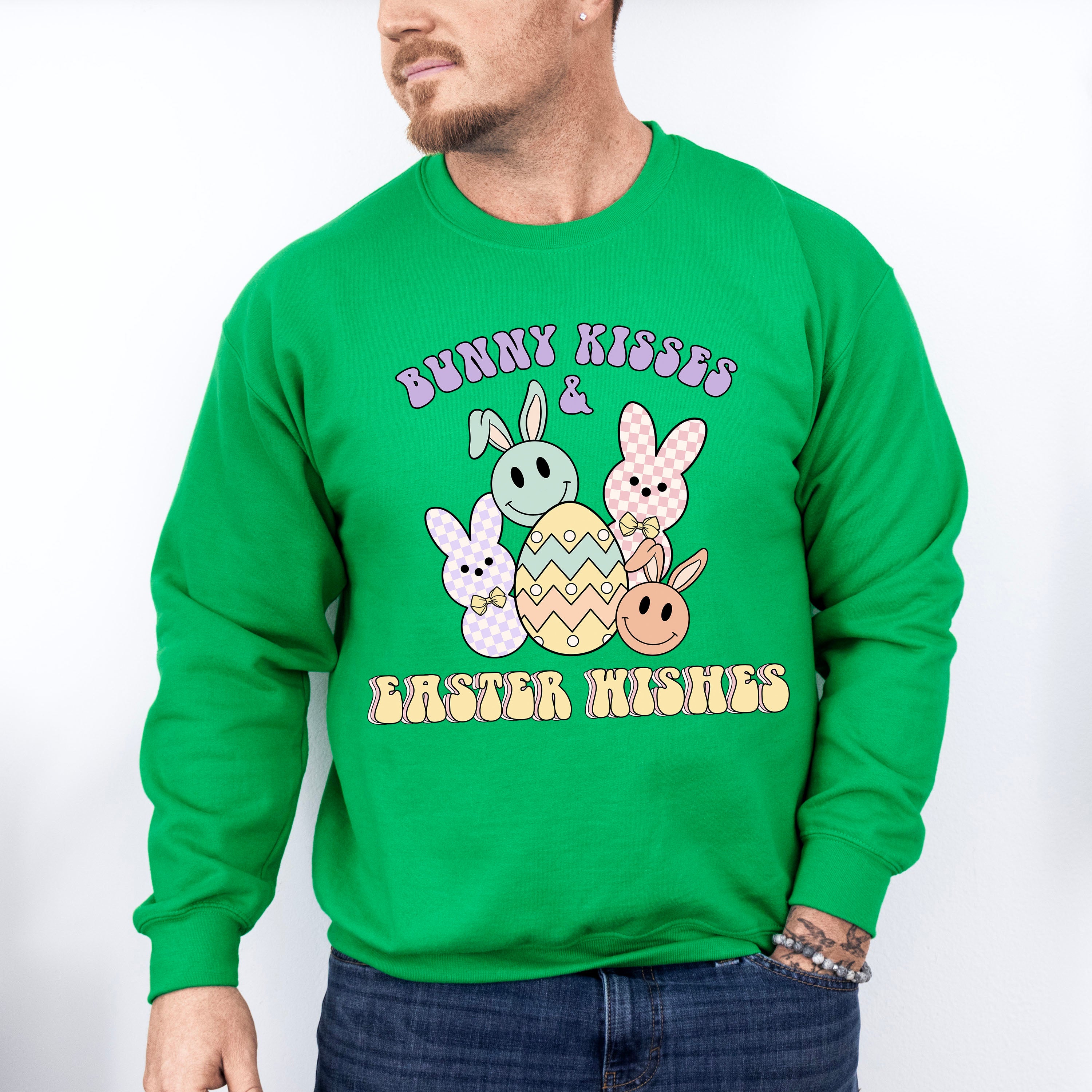 Bunny Kisses &amp; Easter Wishes Easter Day Unisex Crewneck T-Shirt Sweatshirt Hoodie