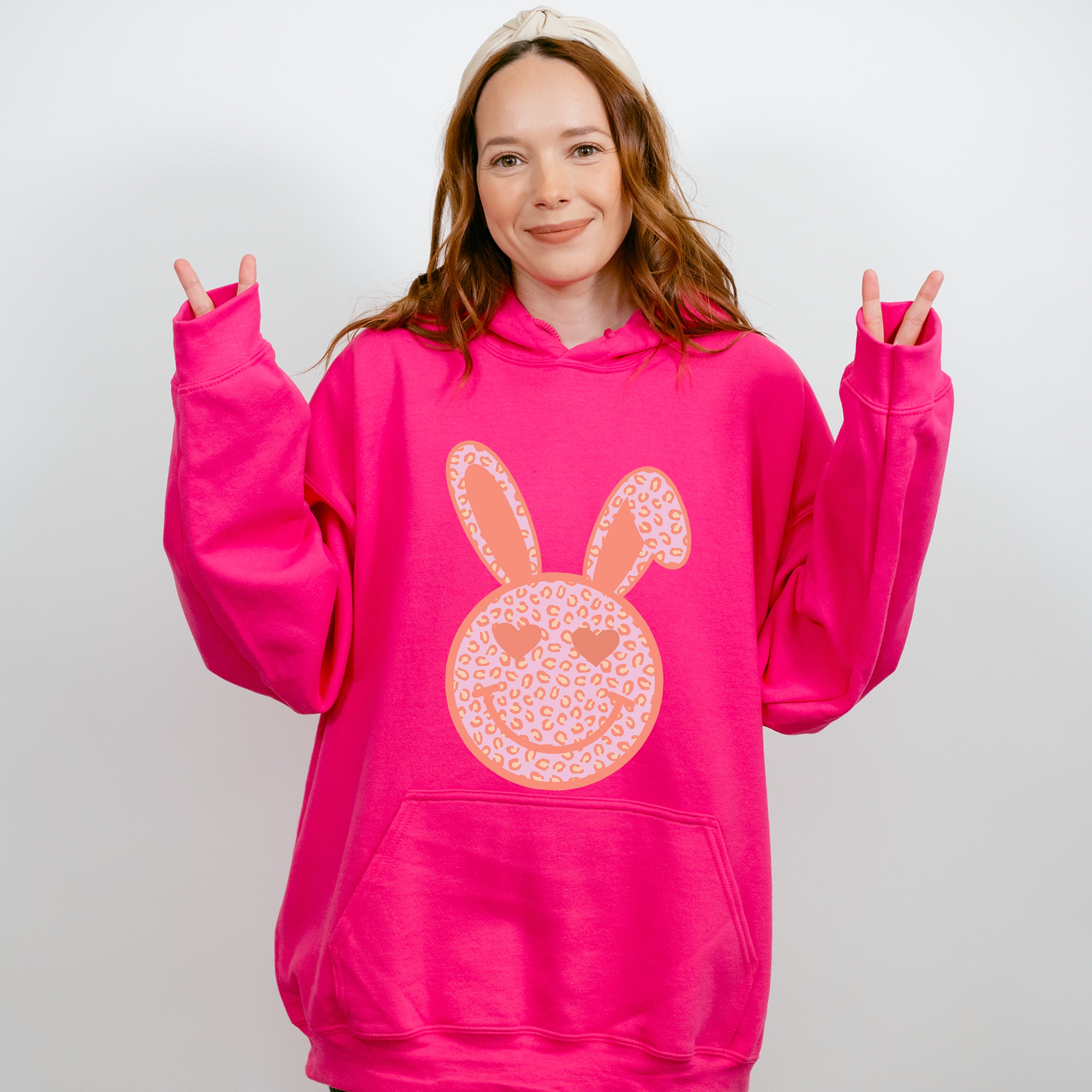 Peach Bunny Ears Smiley Easter Day Unisex Crewneck T-Shirt Sweatshirt Hoodie