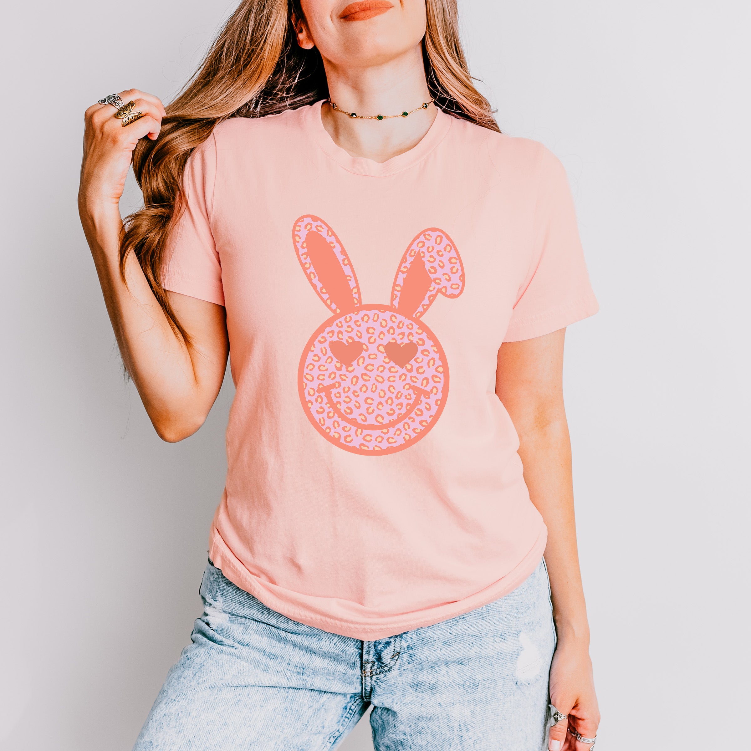 Peach Bunny Ears Smiley Easter Day Unisex Crewneck T-Shirt Sweatshirt Hoodie