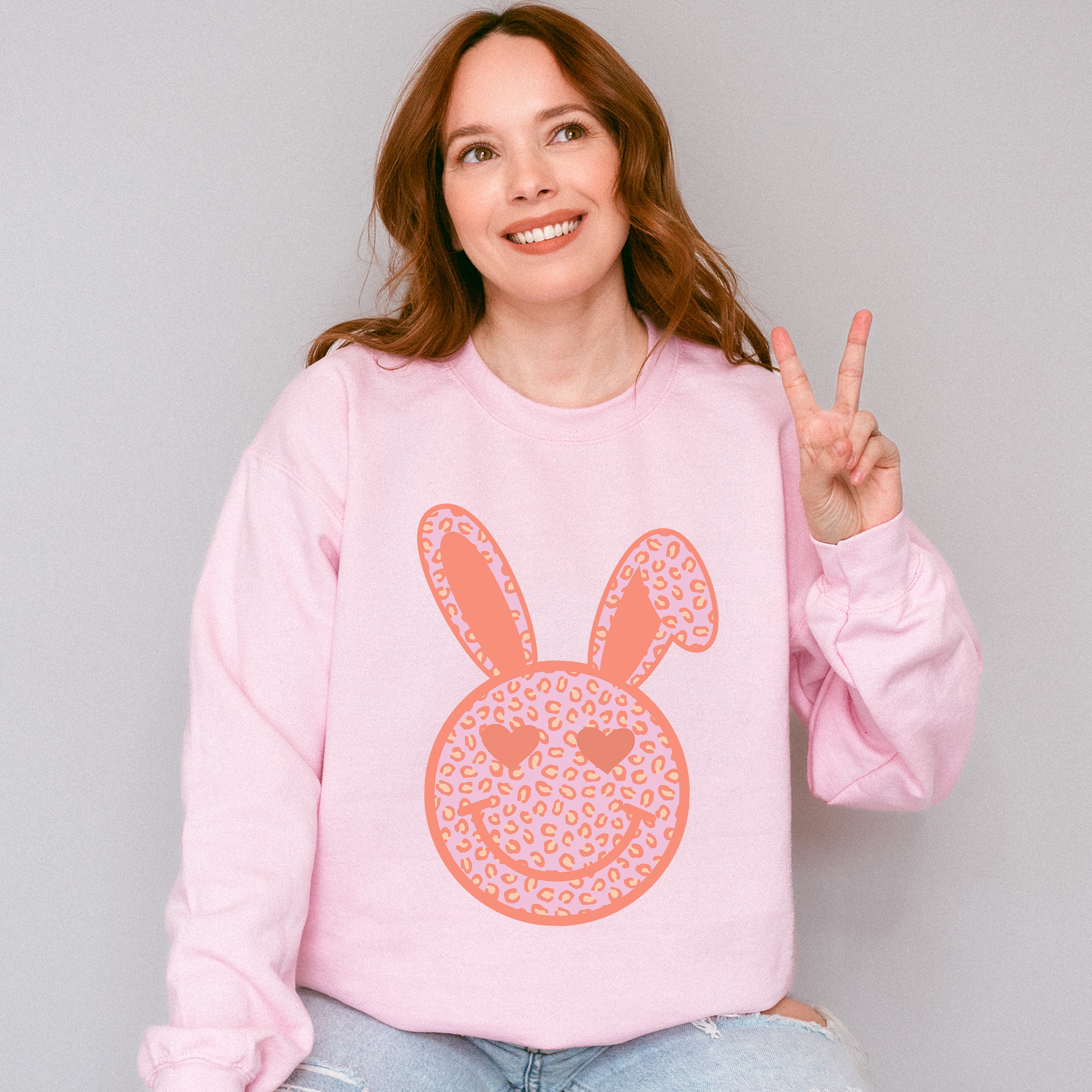 Peach Bunny Ears Smiley Easter Day Unisex Crewneck T-Shirt Sweatshirt Hoodie