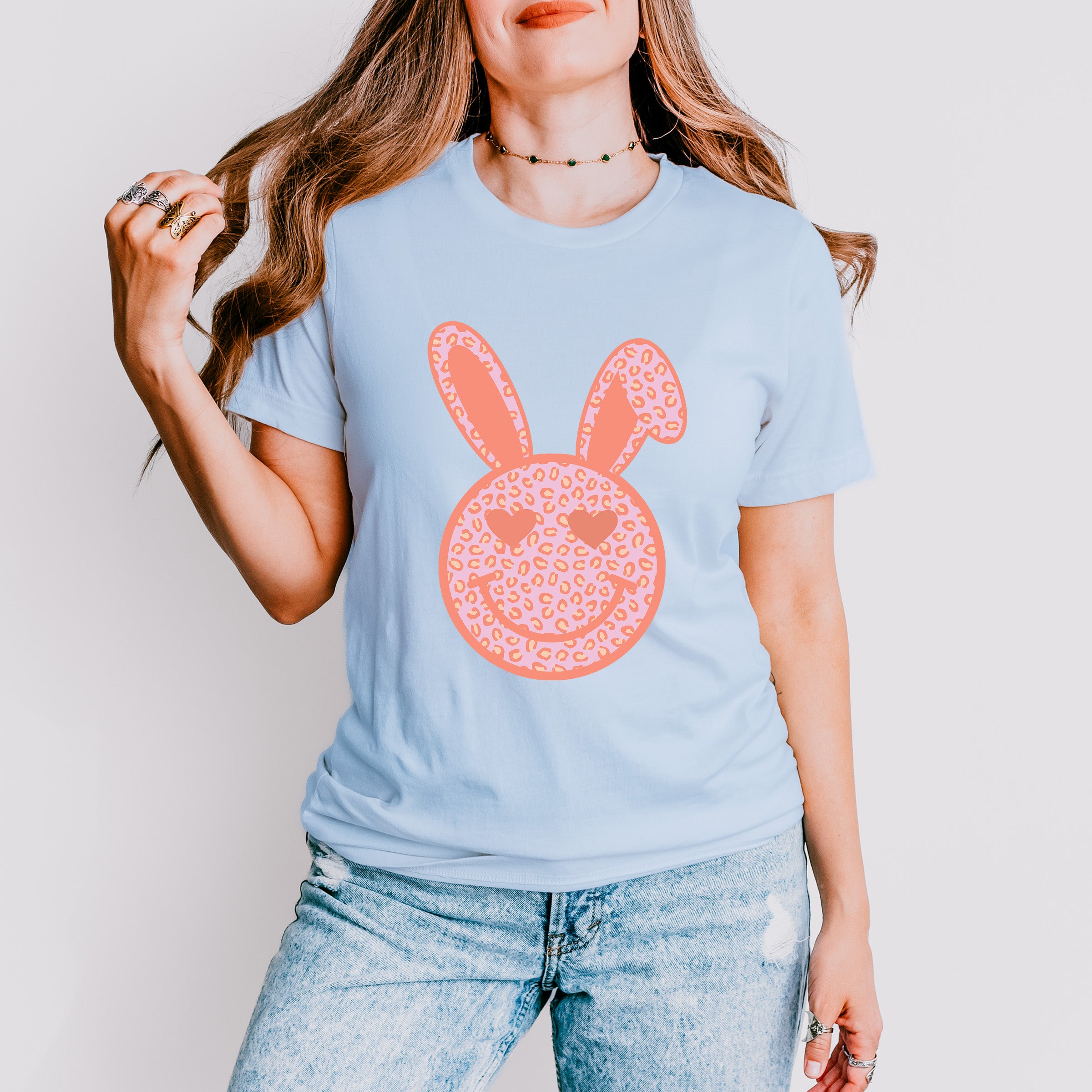 Peach Bunny Ears Smiley Easter Day Unisex Crewneck T-Shirt Sweatshirt Hoodie