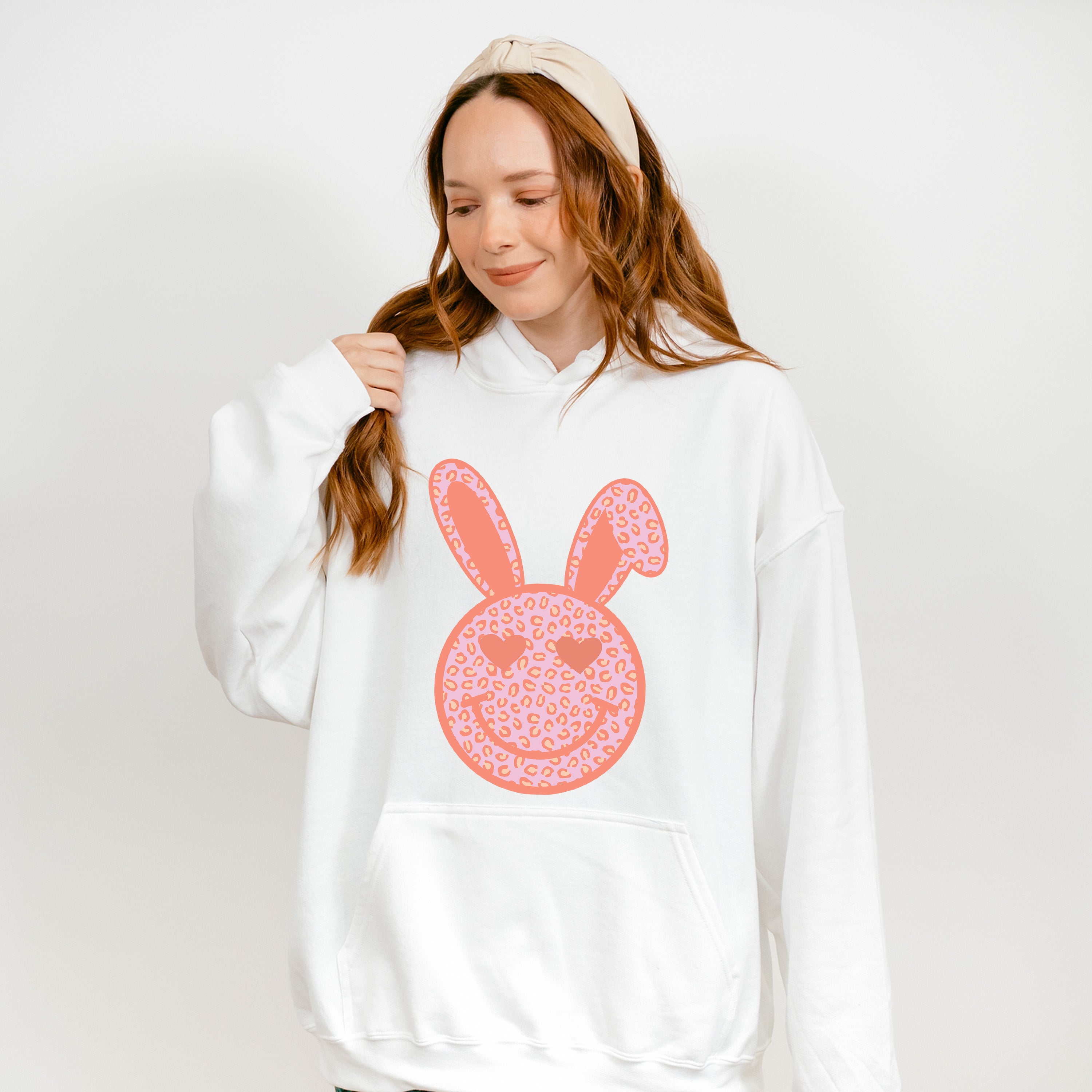 Peach Bunny Ears Smiley Easter Day Unisex Crewneck T-Shirt Sweatshirt Hoodie