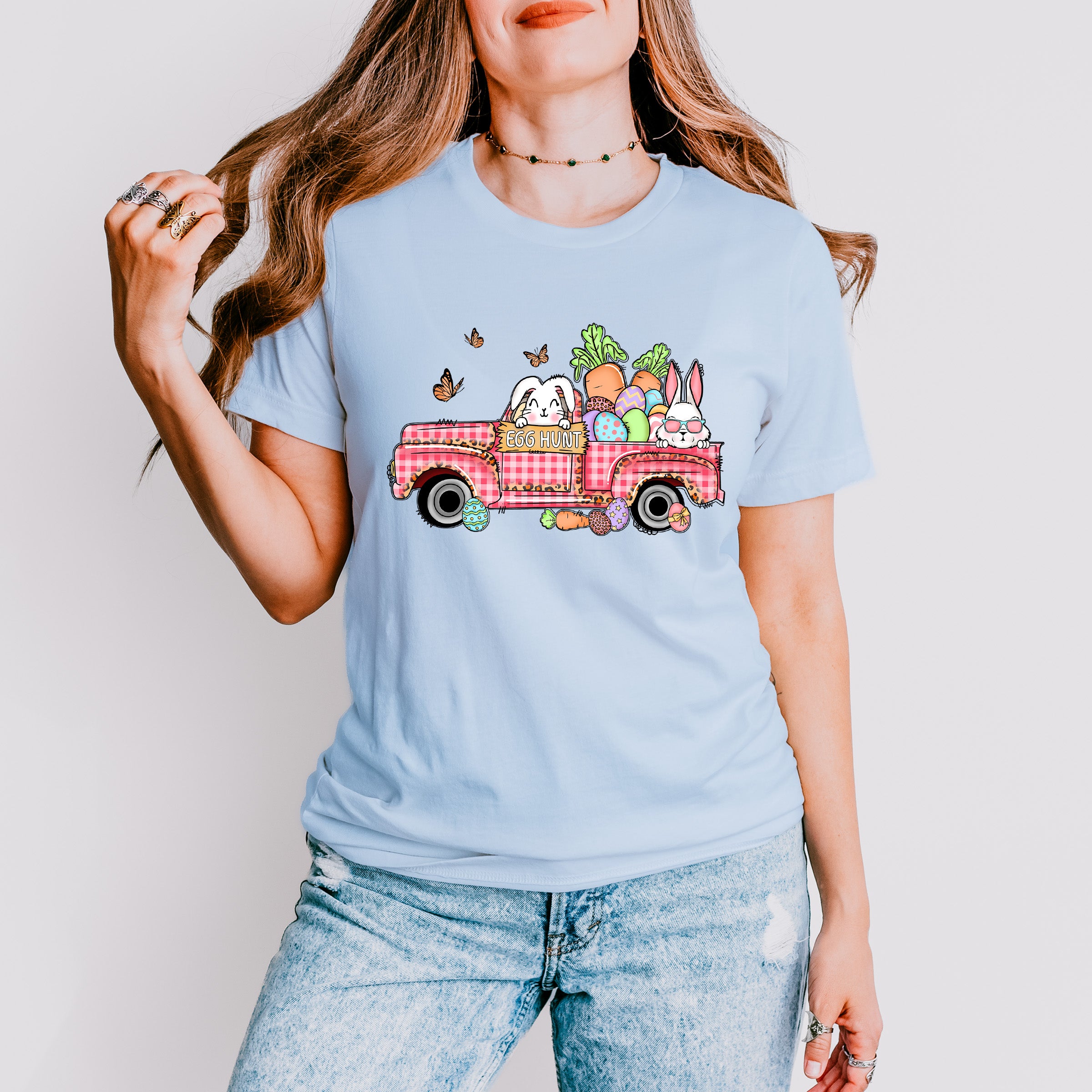Bunny Truck Easter Day Unisex Crewneck T-Shirt Sweatshirt Hoodie