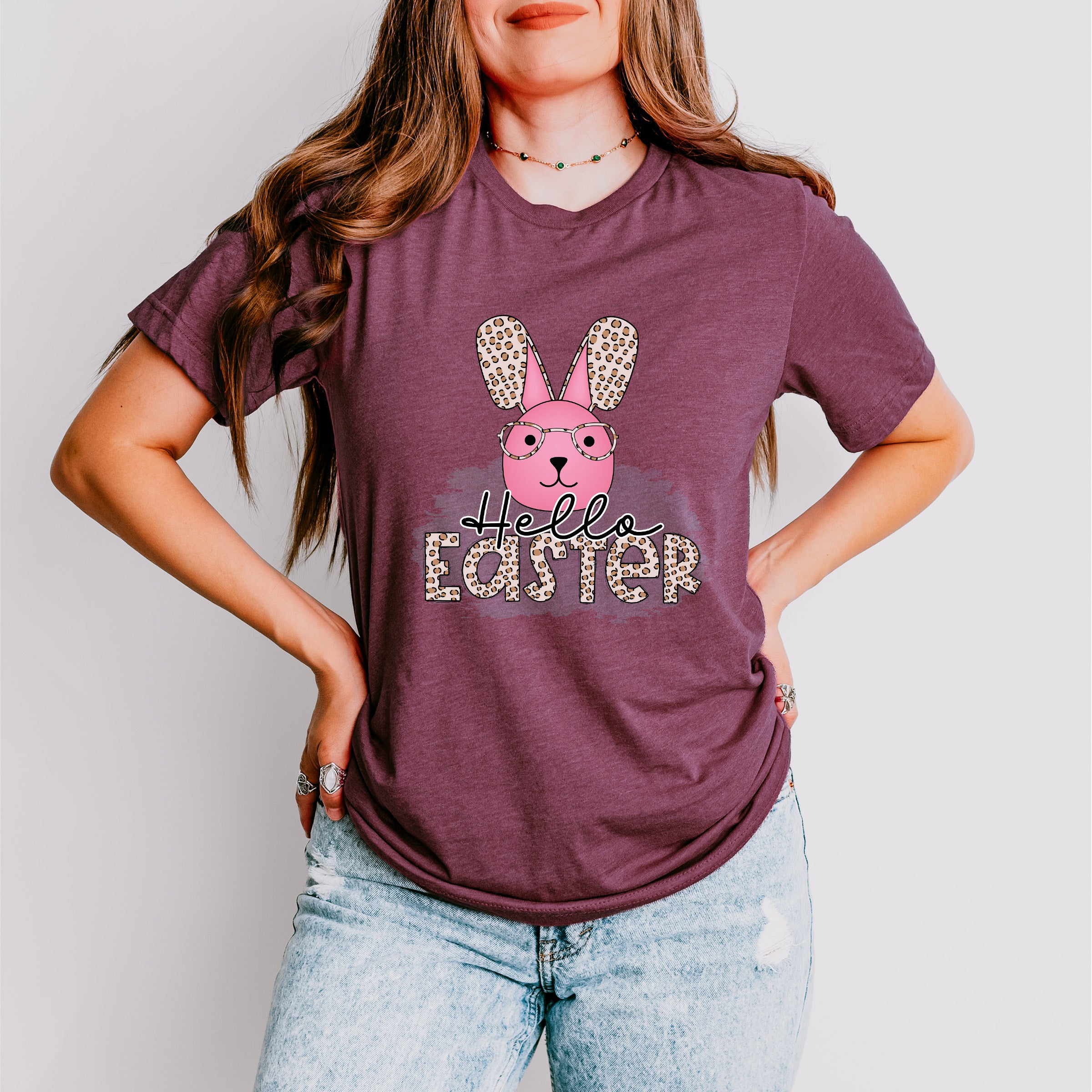 Hello Easter Pink Bunny Easter Day Unisex Crewneck T-Shirt Sweatshirt Hoodie