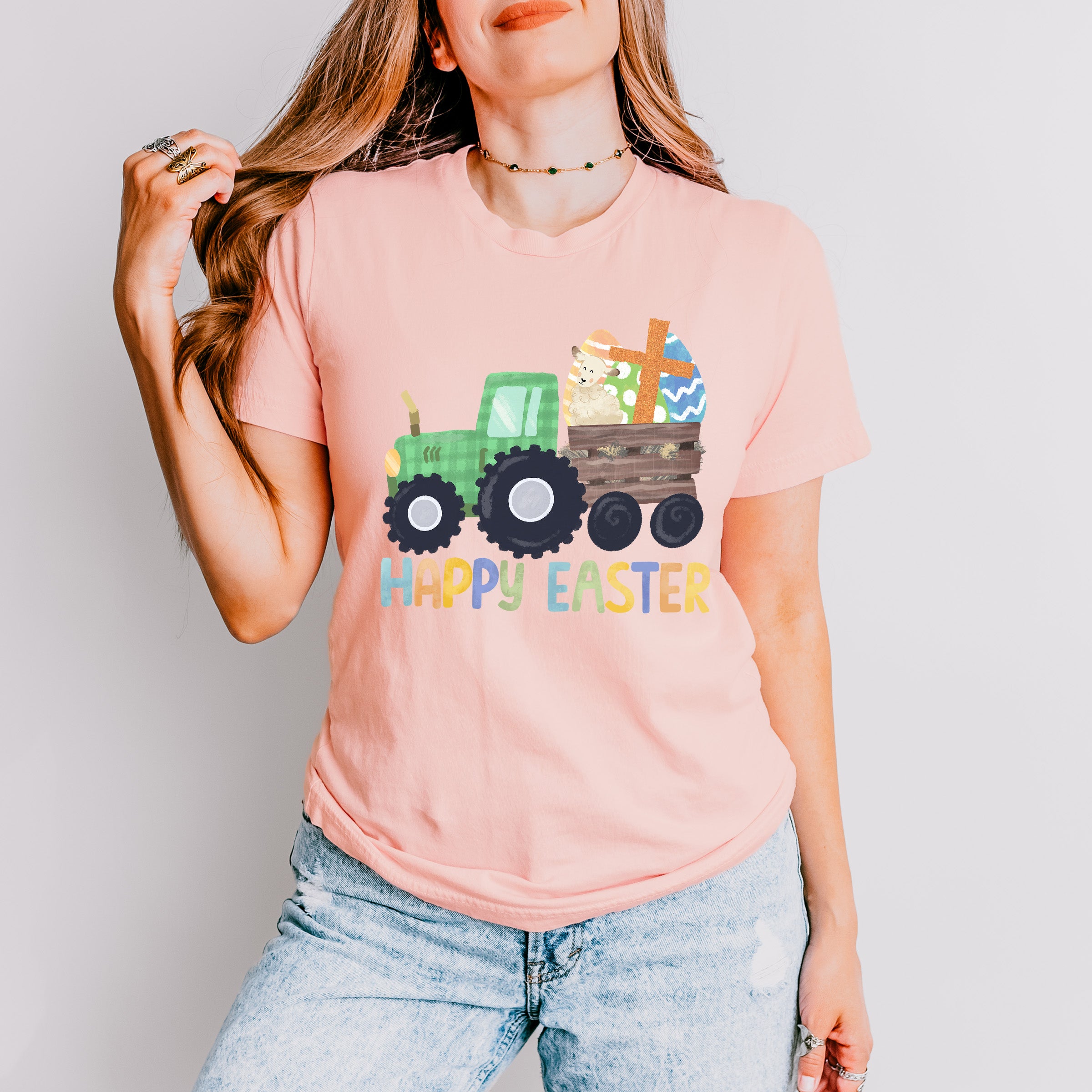 Happy Easter Tractor Easter Day Unisex Crewneck T-Shirt Sweatshirt Hoodie