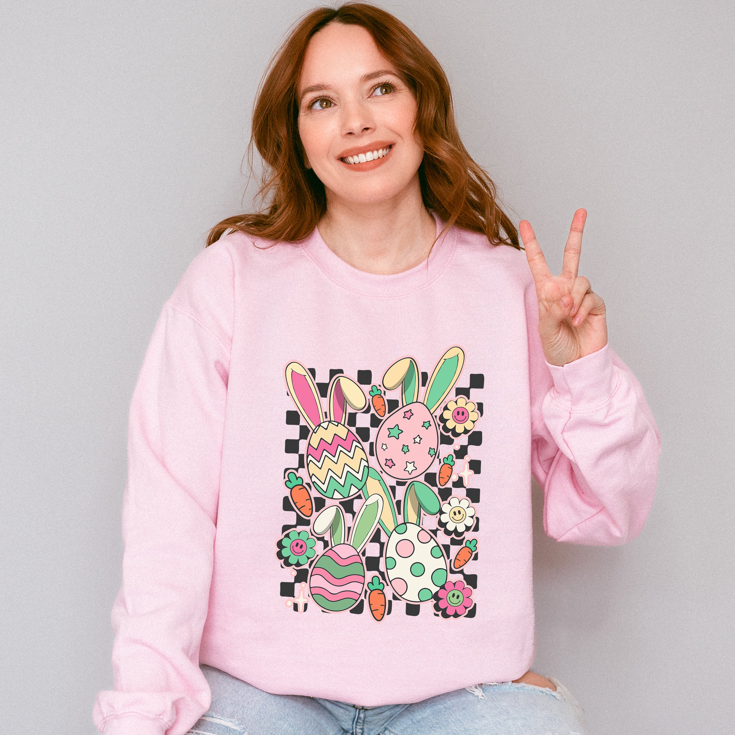 Bunny Ear Eggs Easter Day Unisex Crewneck T-Shirt Sweatshirt Hoodie