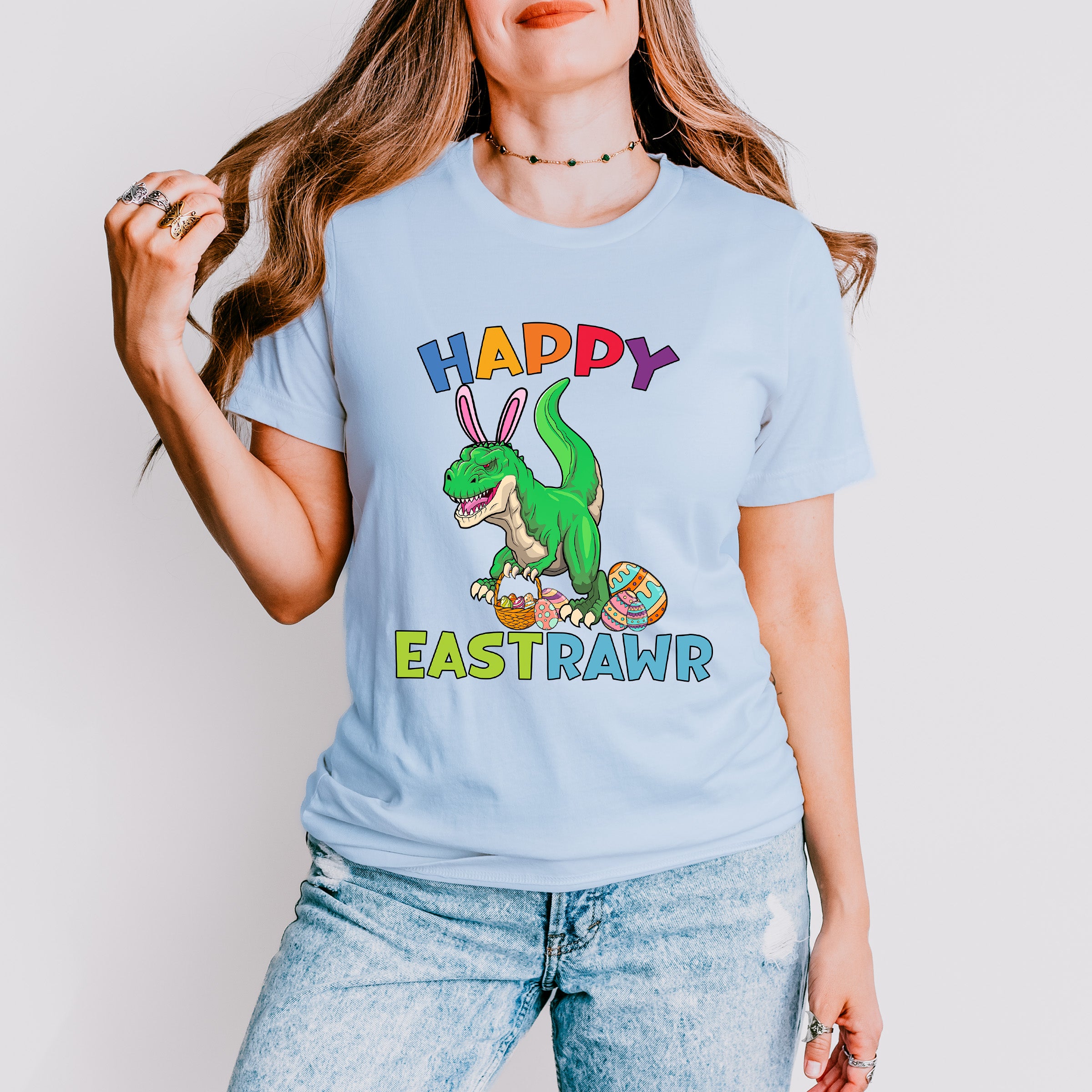 Happy Eastrawr Dinosaur Easter Day Unisex Crewneck T-Shirt Sweatshirt Hoodie