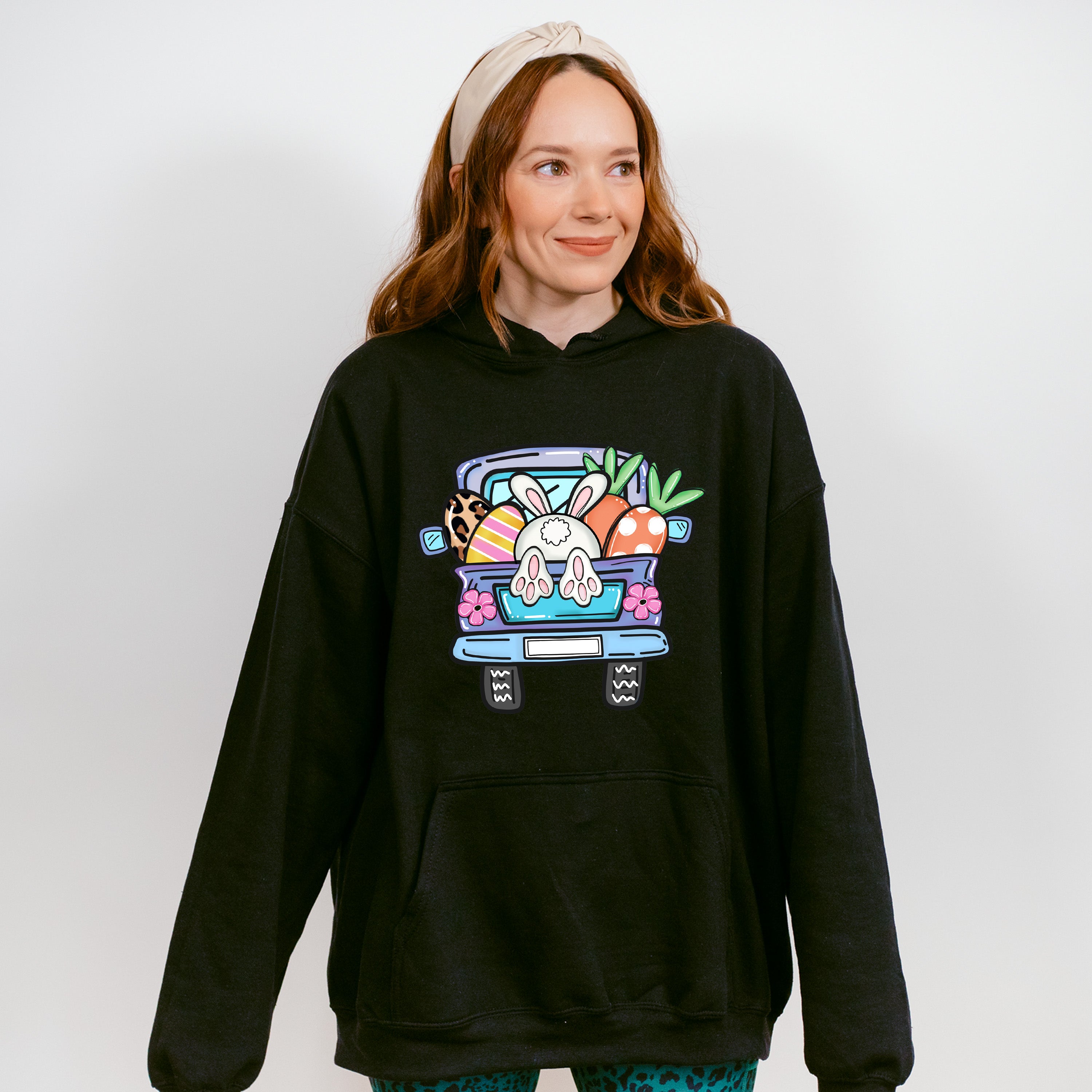 Bunny Truck Easter Day Unisex Crewneck T-Shirt Sweatshirt Hoodie