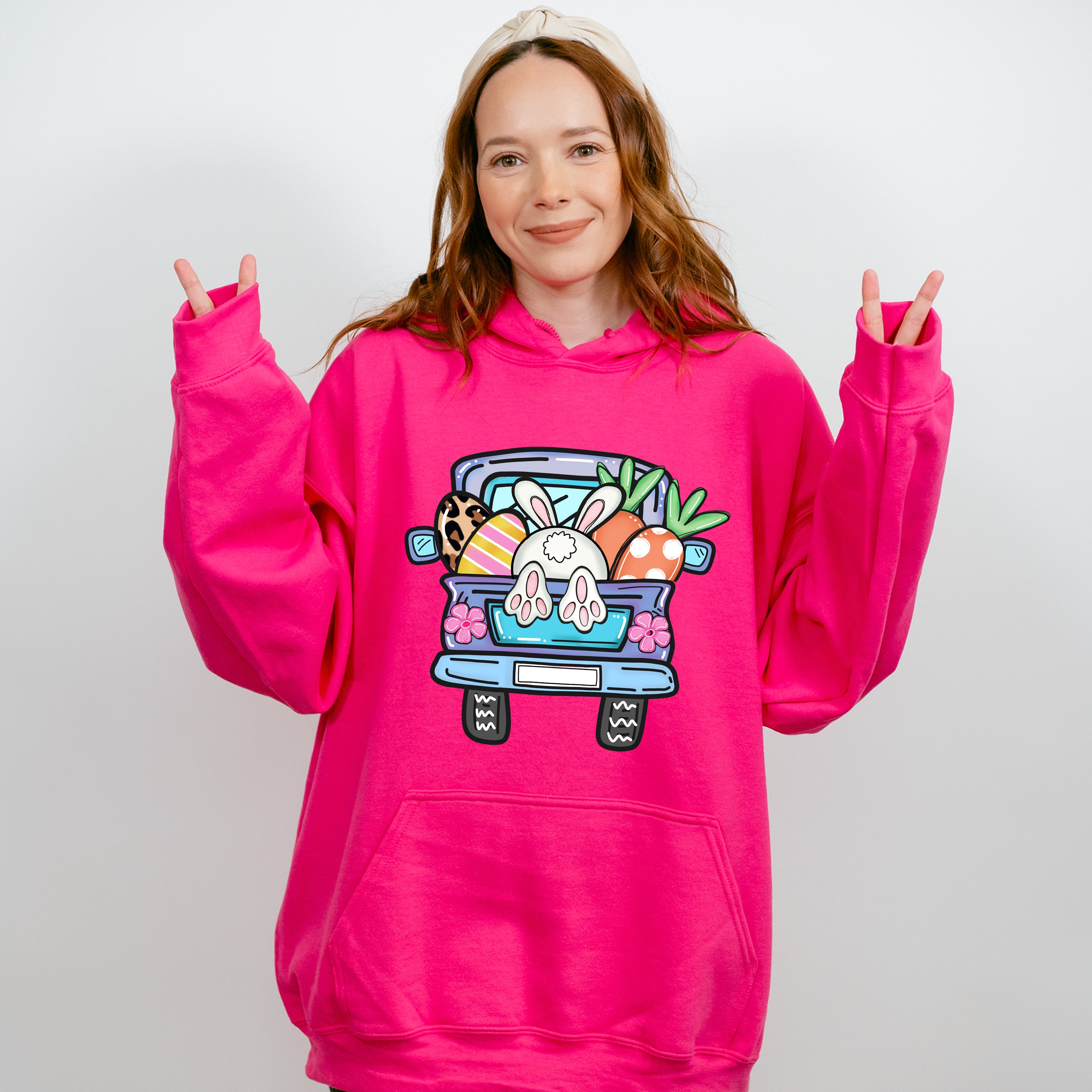 Bunny Truck Easter Day Unisex Crewneck T-Shirt Sweatshirt Hoodie