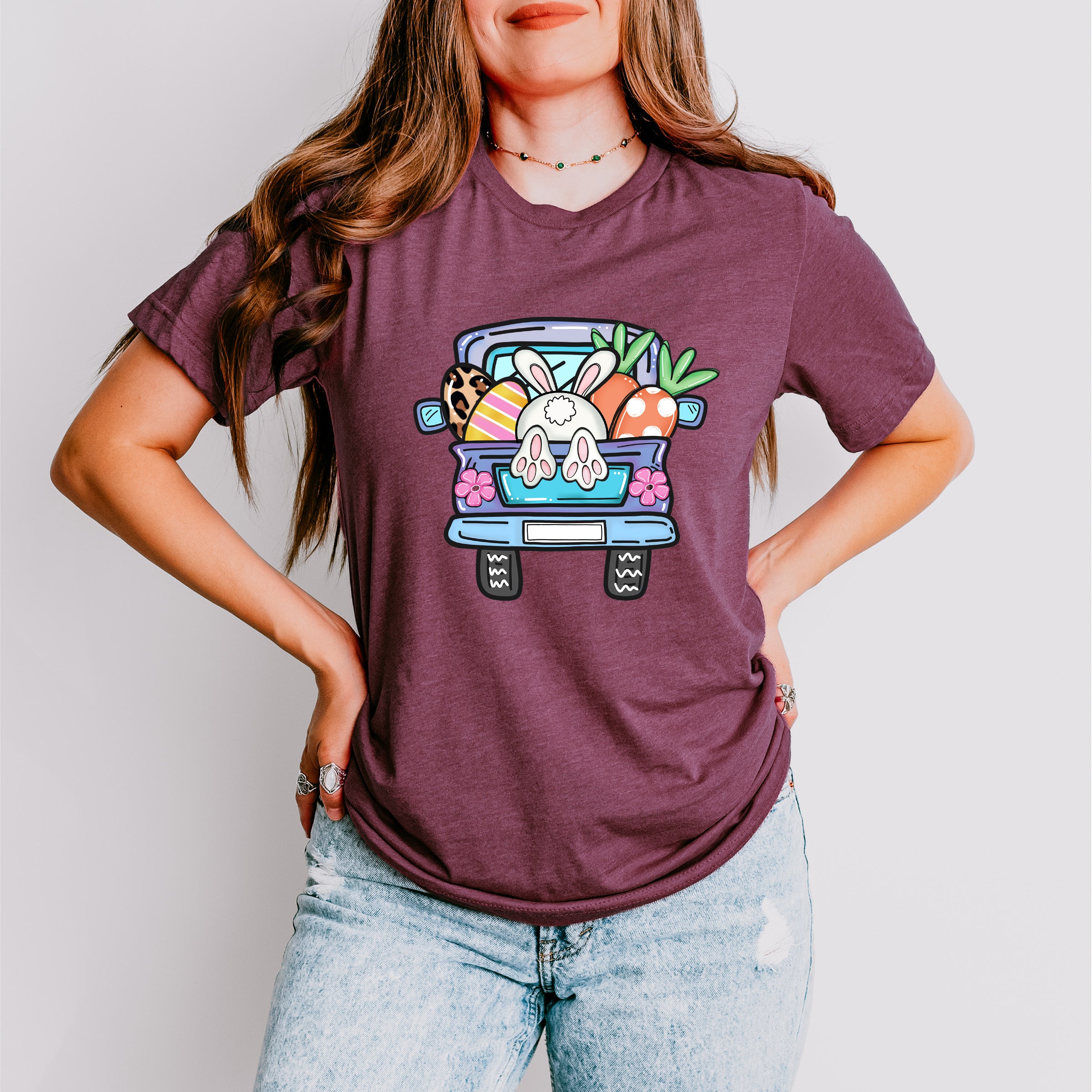 Bunny Truck Easter Day Unisex Crewneck T-Shirt Sweatshirt Hoodie