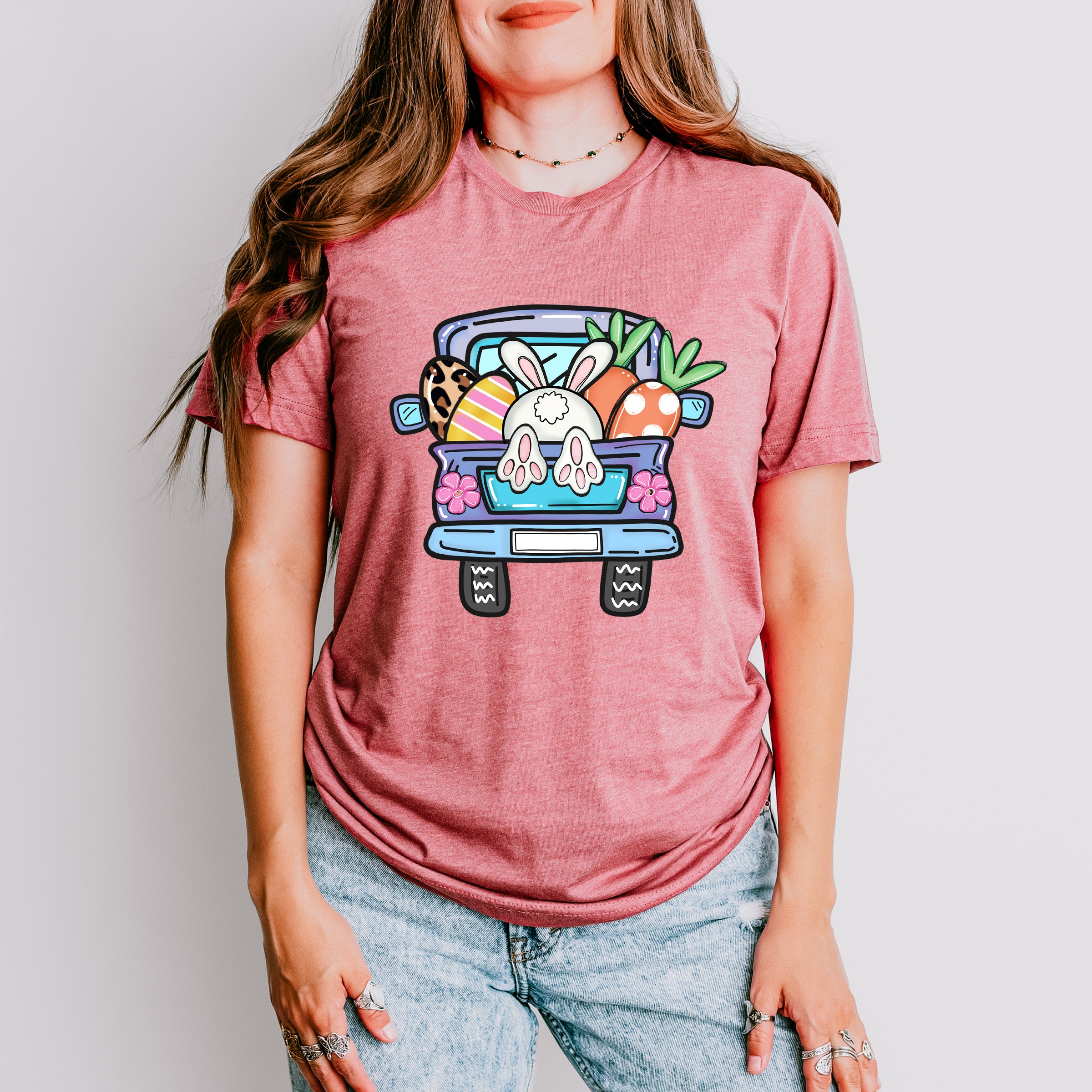 Bunny Truck Easter Day Unisex Crewneck T-Shirt Sweatshirt Hoodie
