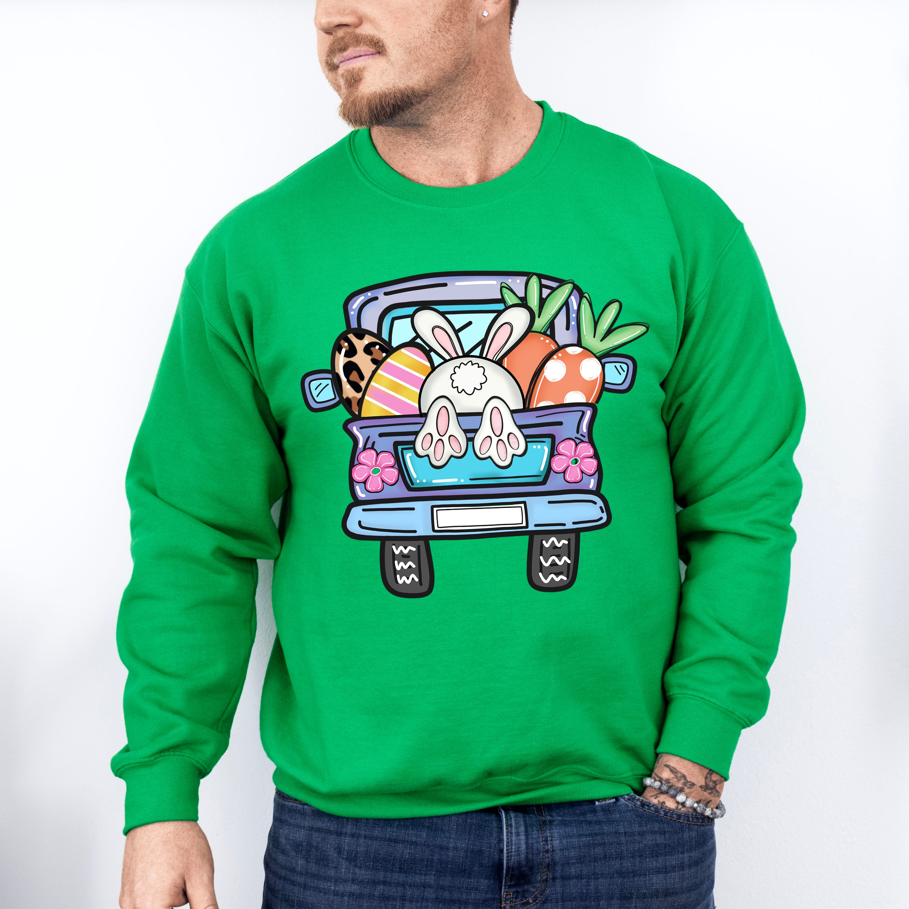 Bunny Truck Easter Day Unisex Crewneck T-Shirt Sweatshirt Hoodie