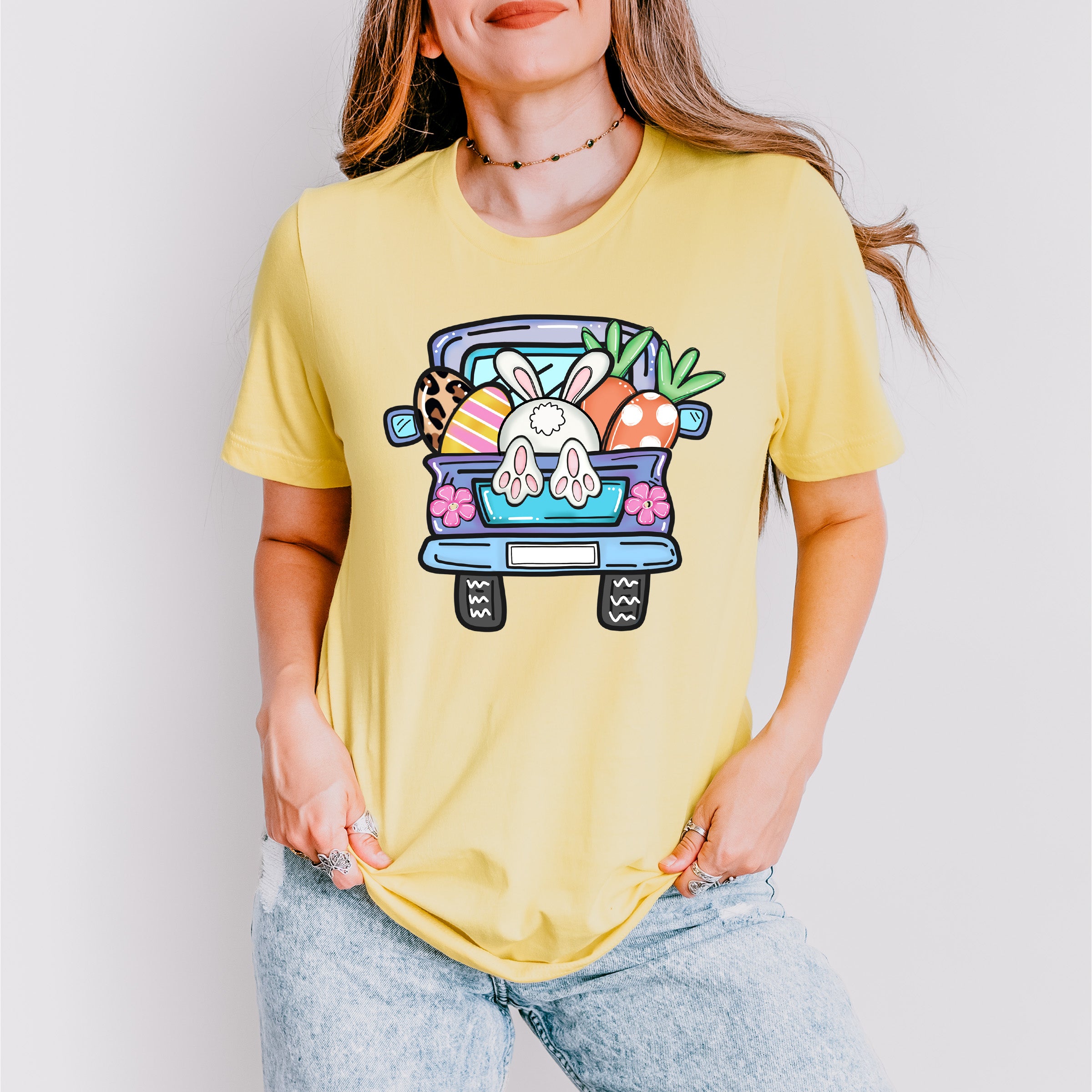 Bunny Truck Easter Day Unisex Crewneck T-Shirt Sweatshirt Hoodie