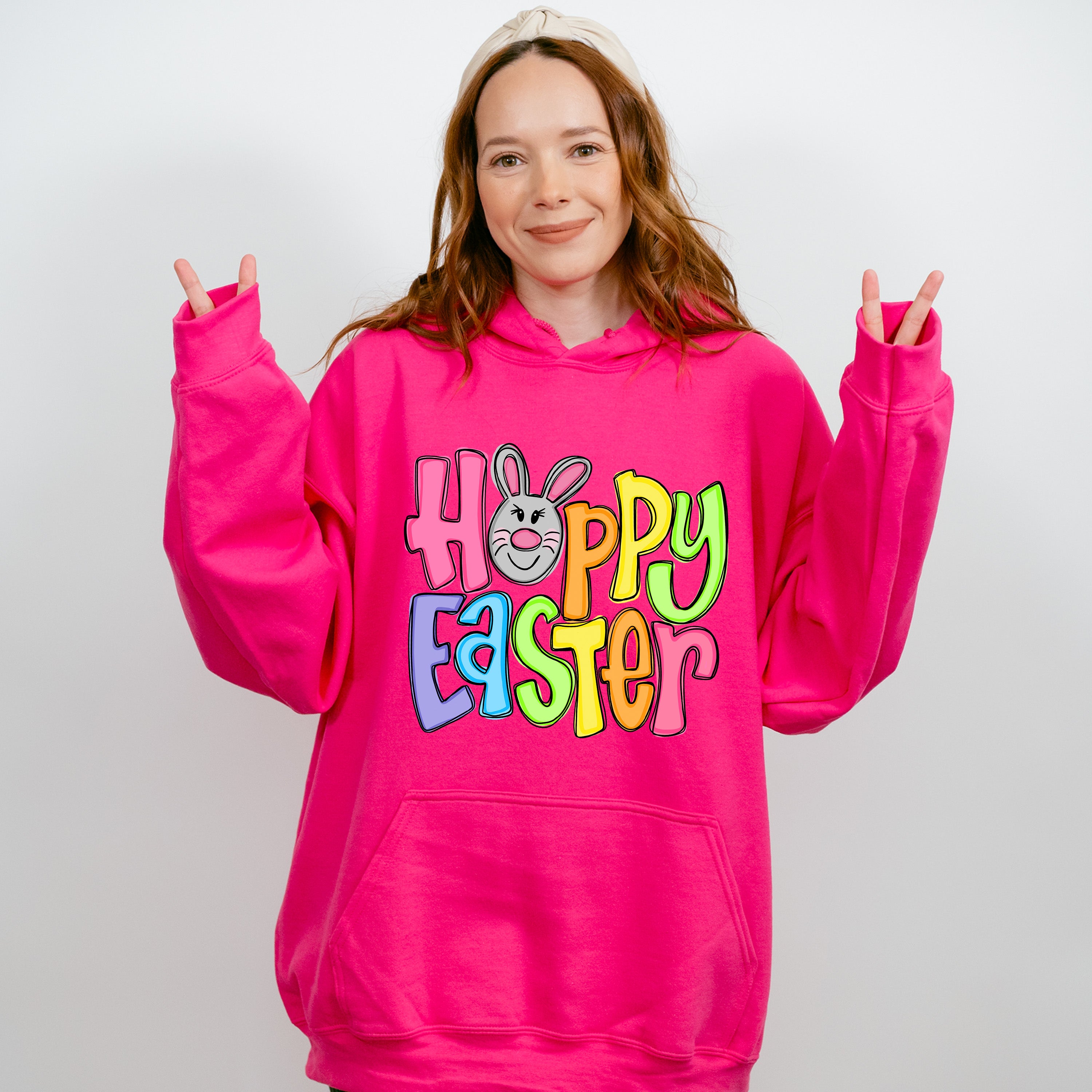 Hoppy Easter Pink Bunny Face Easter Day Unisex Crewneck T-Shirt Sweatshirt Hoodie