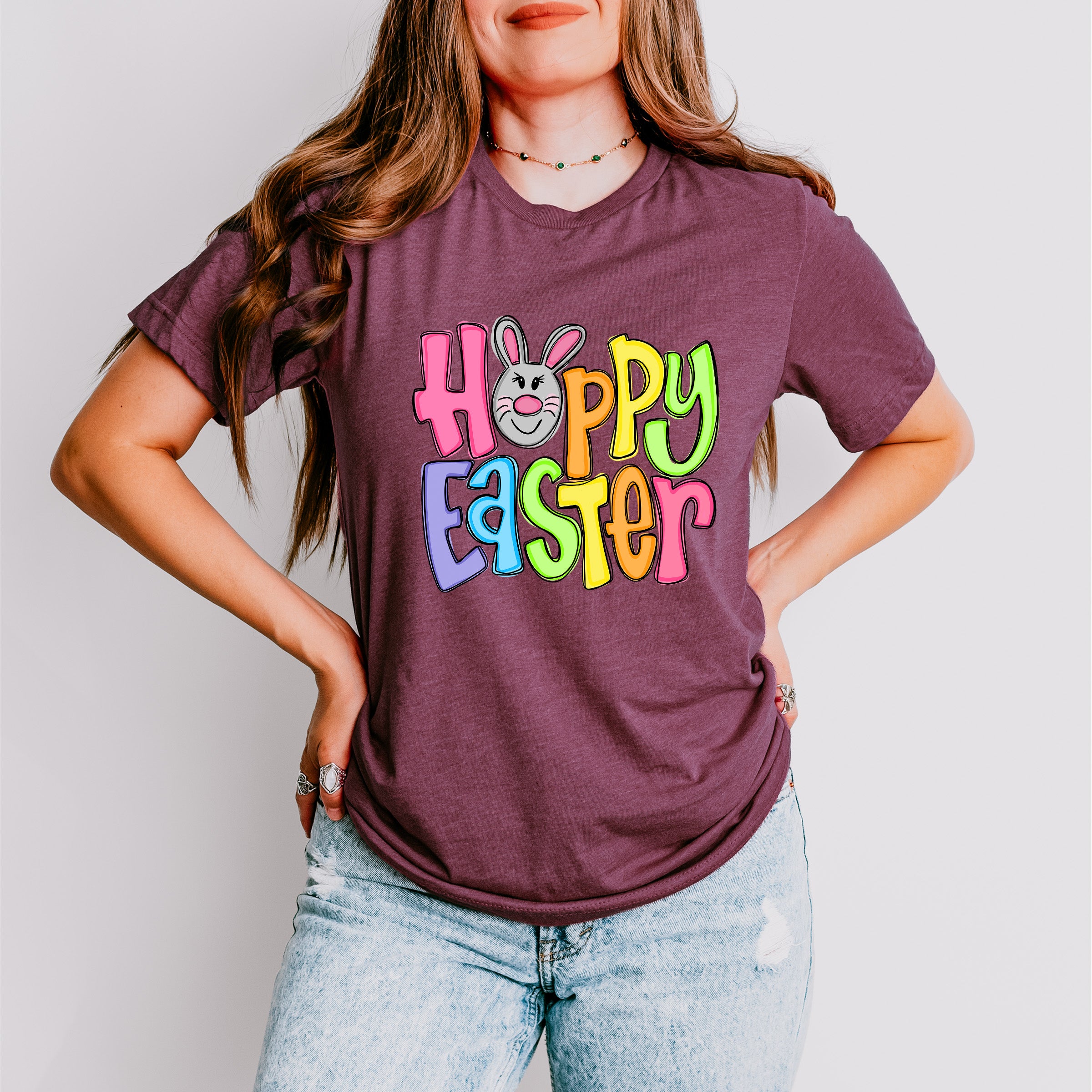 Hoppy Easter Pink Bunny Face Easter Day Unisex Crewneck T-Shirt Sweatshirt Hoodie
