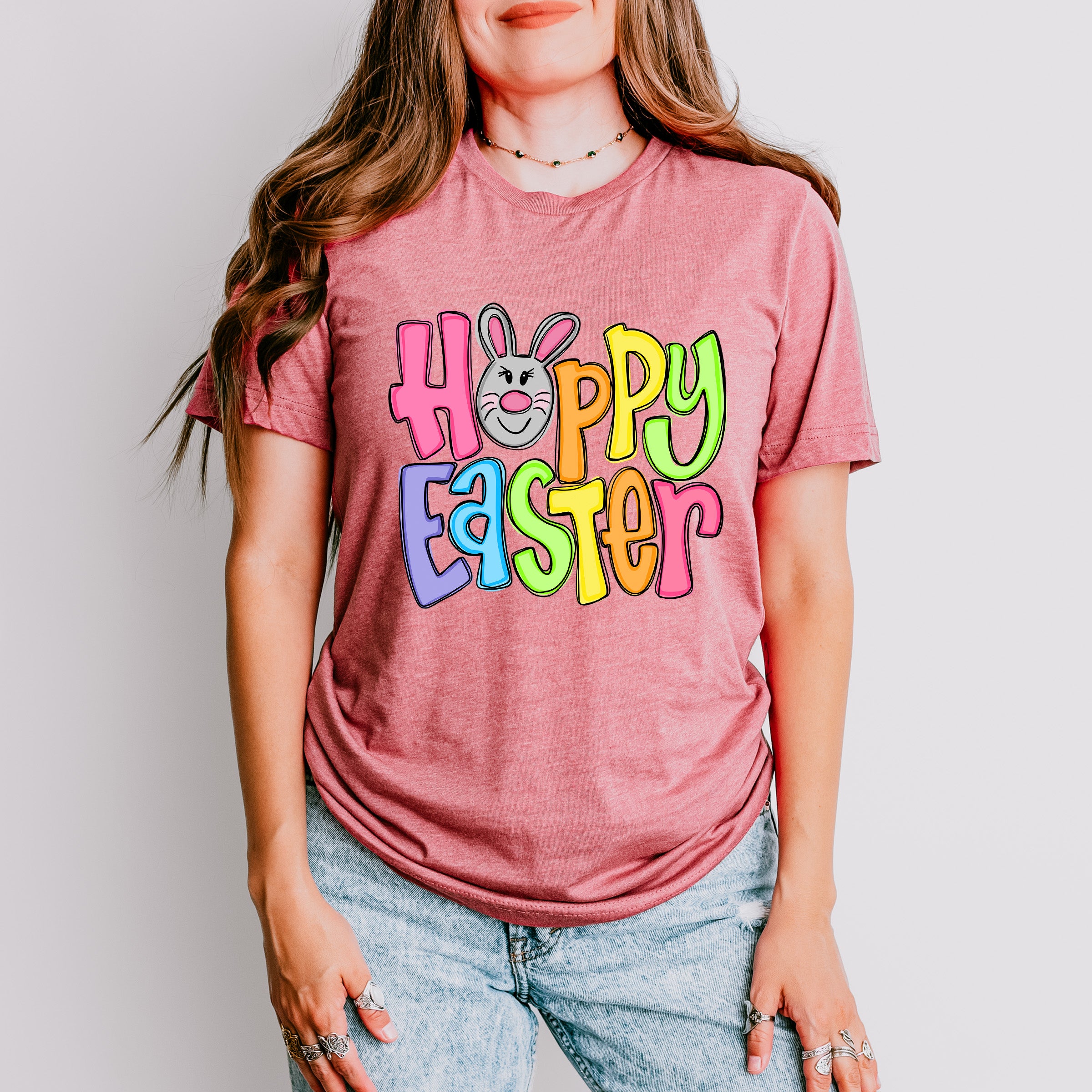 Hoppy Easter Pink Bunny Face Easter Day Unisex Crewneck T-Shirt Sweatshirt Hoodie