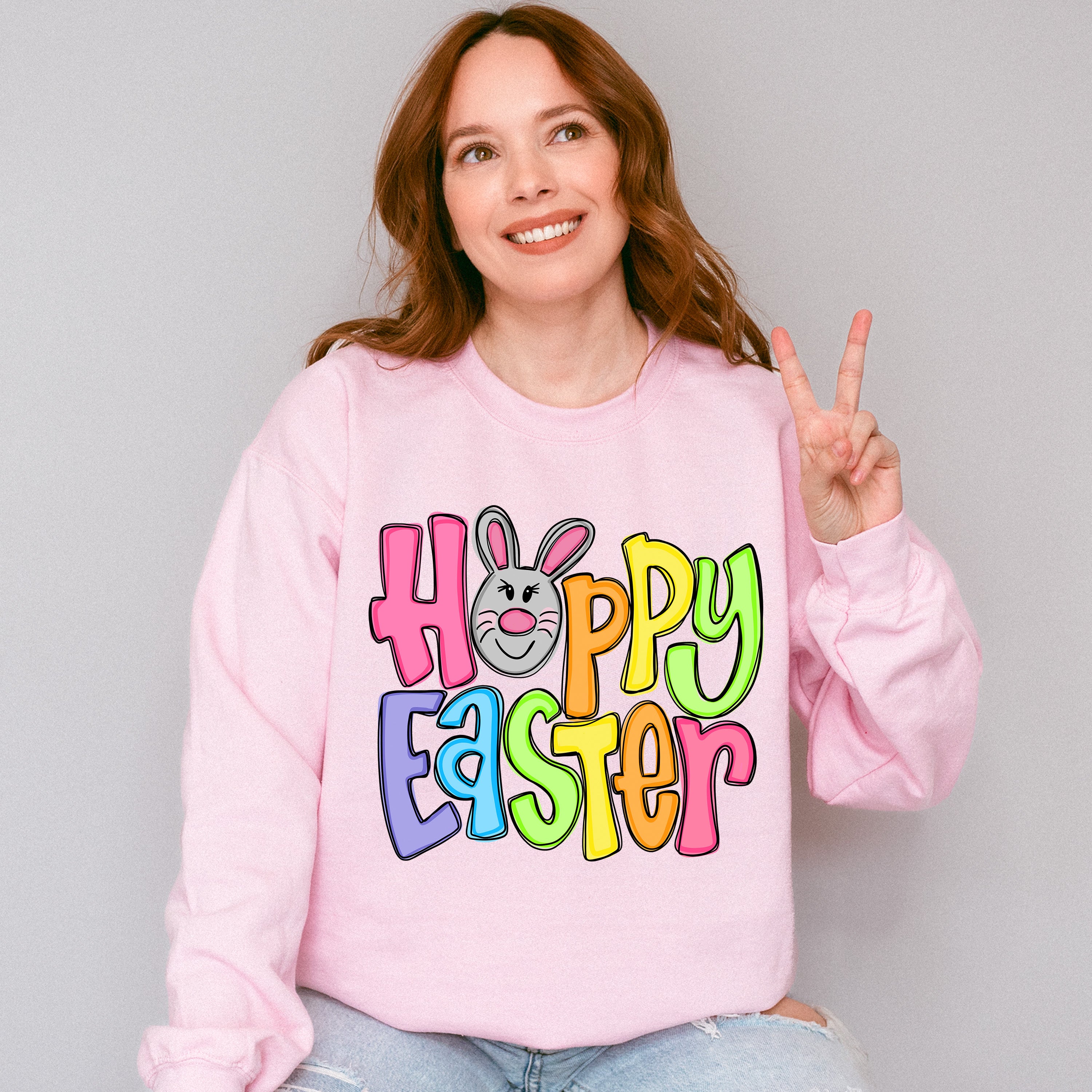 Hoppy Easter Pink Bunny Face Easter Day Unisex Crewneck T-Shirt Sweatshirt Hoodie