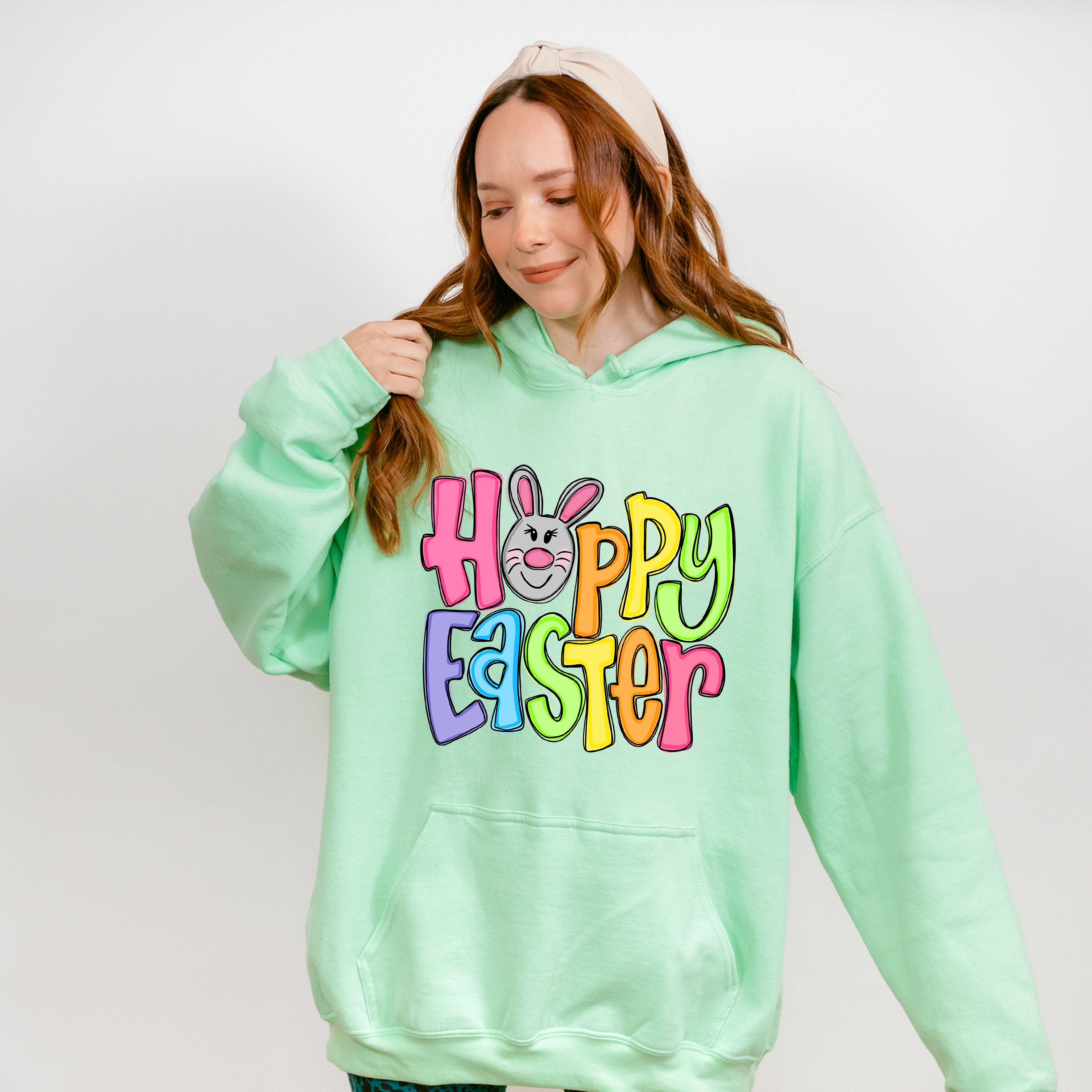 Hoppy Easter Pink Bunny Face Easter Day Unisex Crewneck T-Shirt Sweatshirt Hoodie
