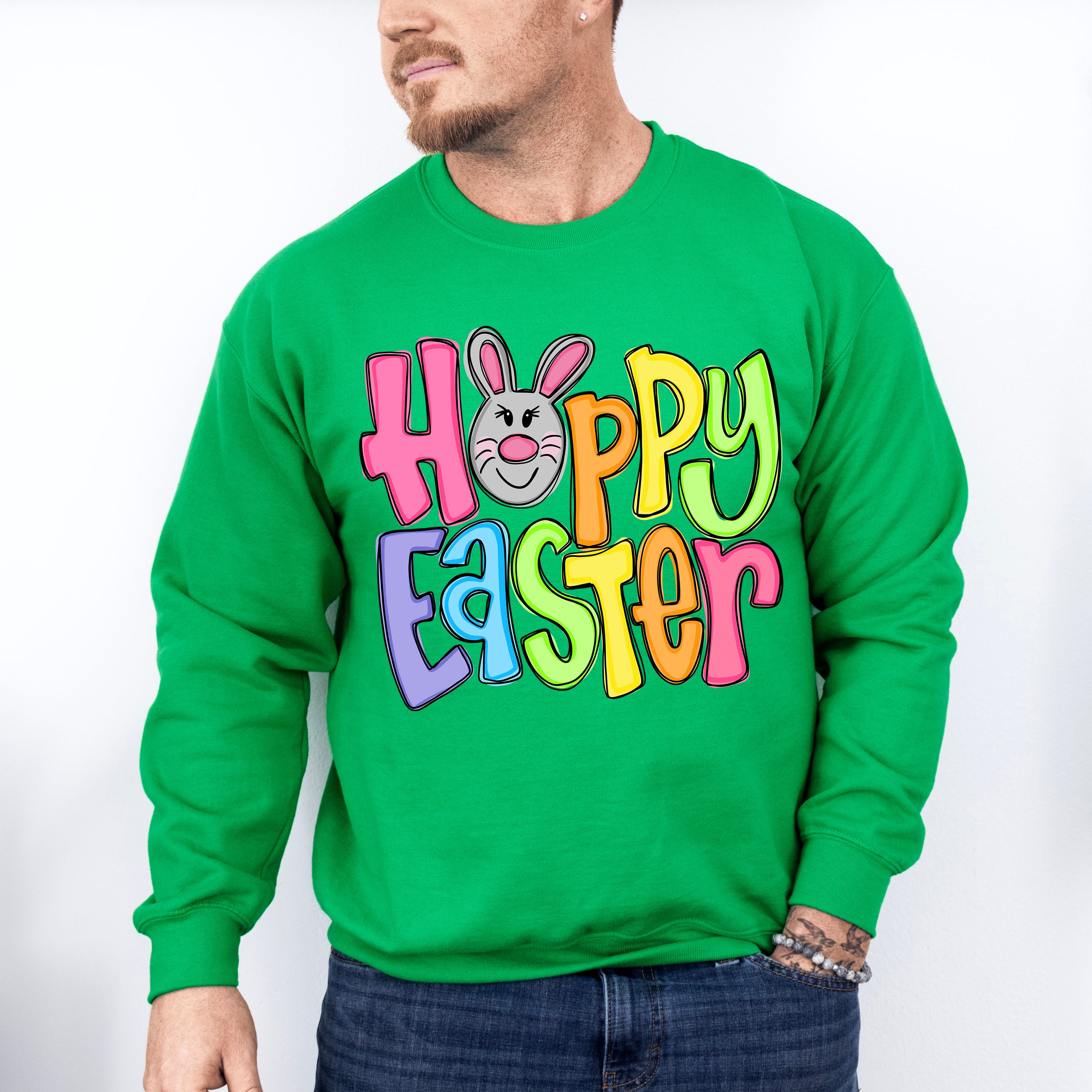 Hoppy Easter Pink Bunny Face Easter Day Unisex Crewneck T-Shirt Sweatshirt Hoodie
