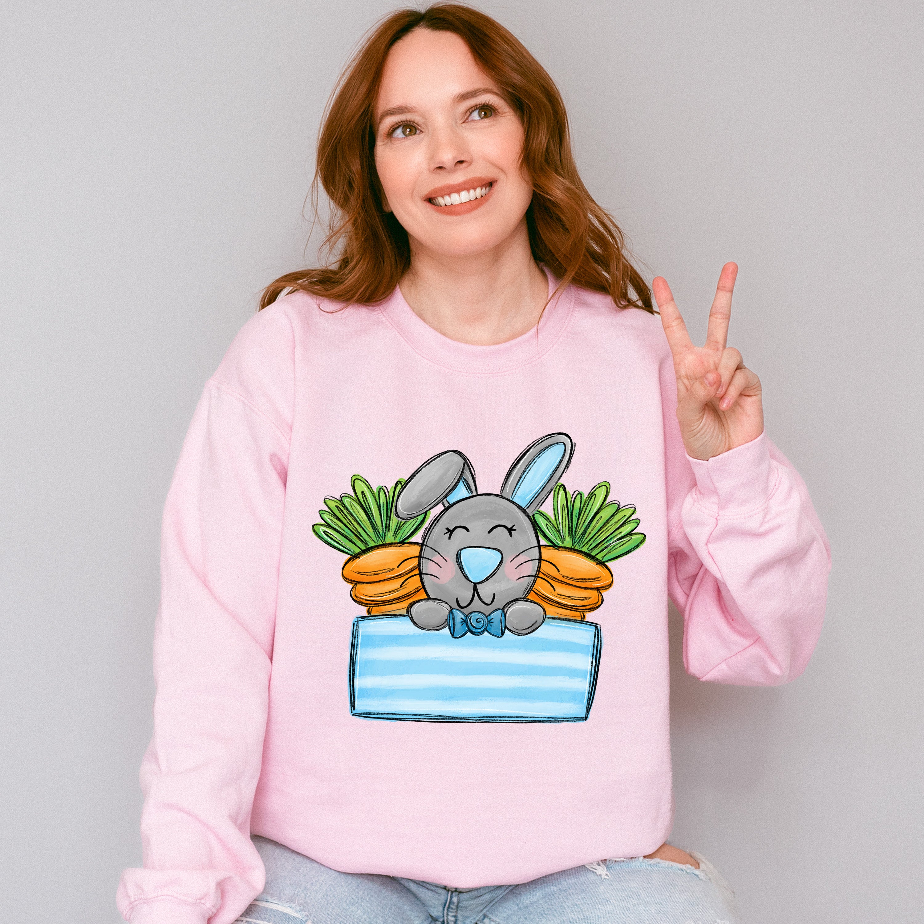 Bunny And Carrots Easter Day Unisex Crewneck T-Shirt Sweatshirt Hoodie