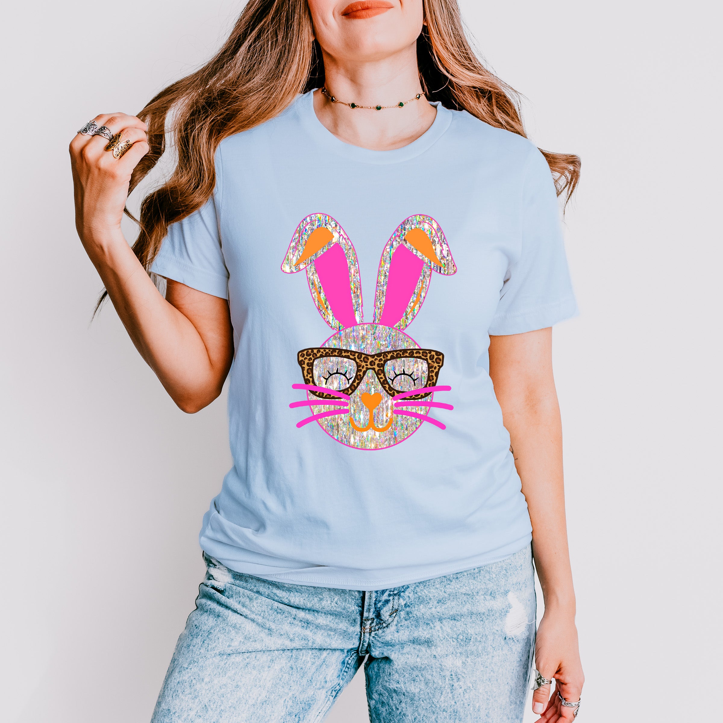 Bunny Glasses Easter Day Unisex Crewneck T-Shirt Sweatshirt Hoodie
