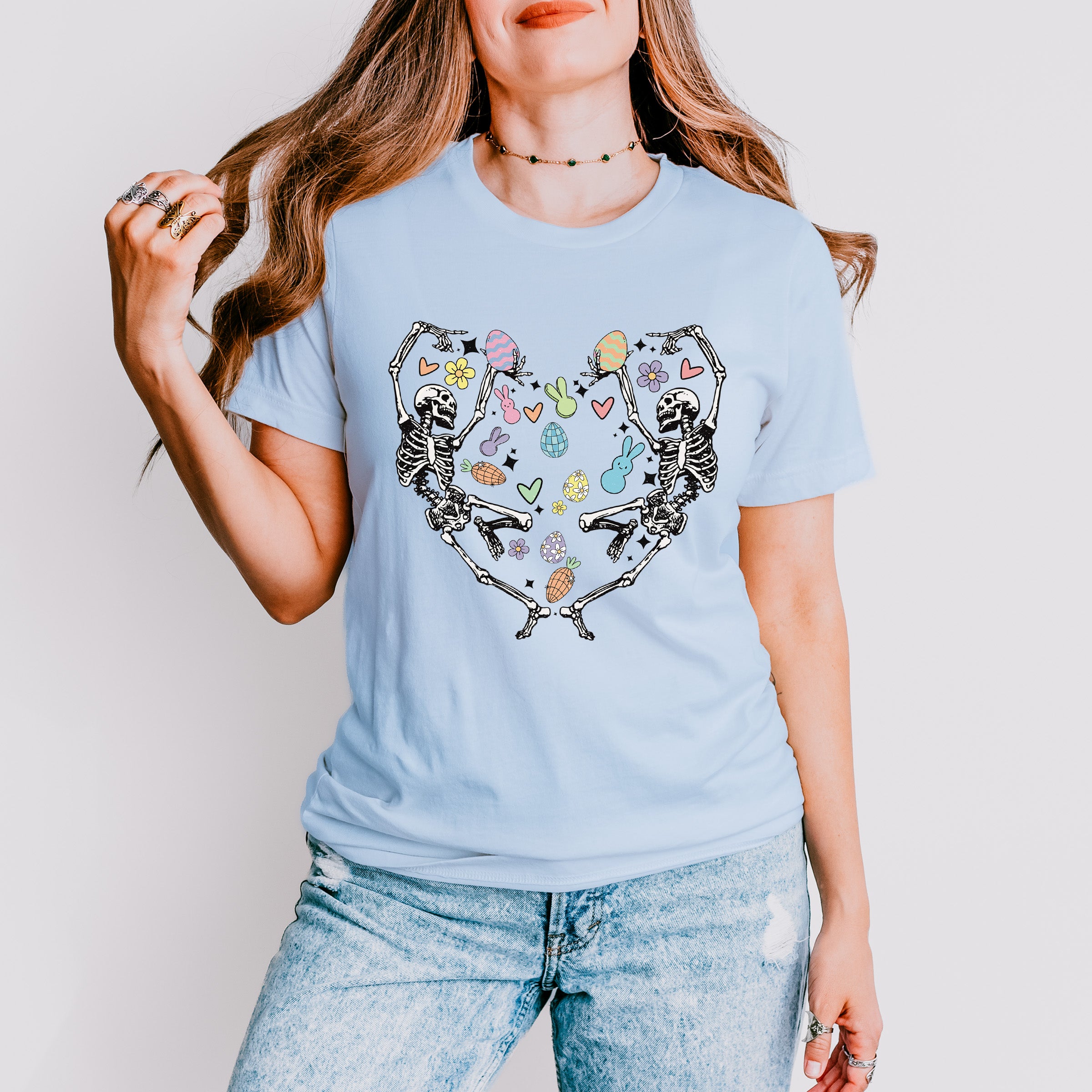 Skeletons Heart Shape Easter Day Unisex Crewneck T-Shirt Sweatshirt Hoodie