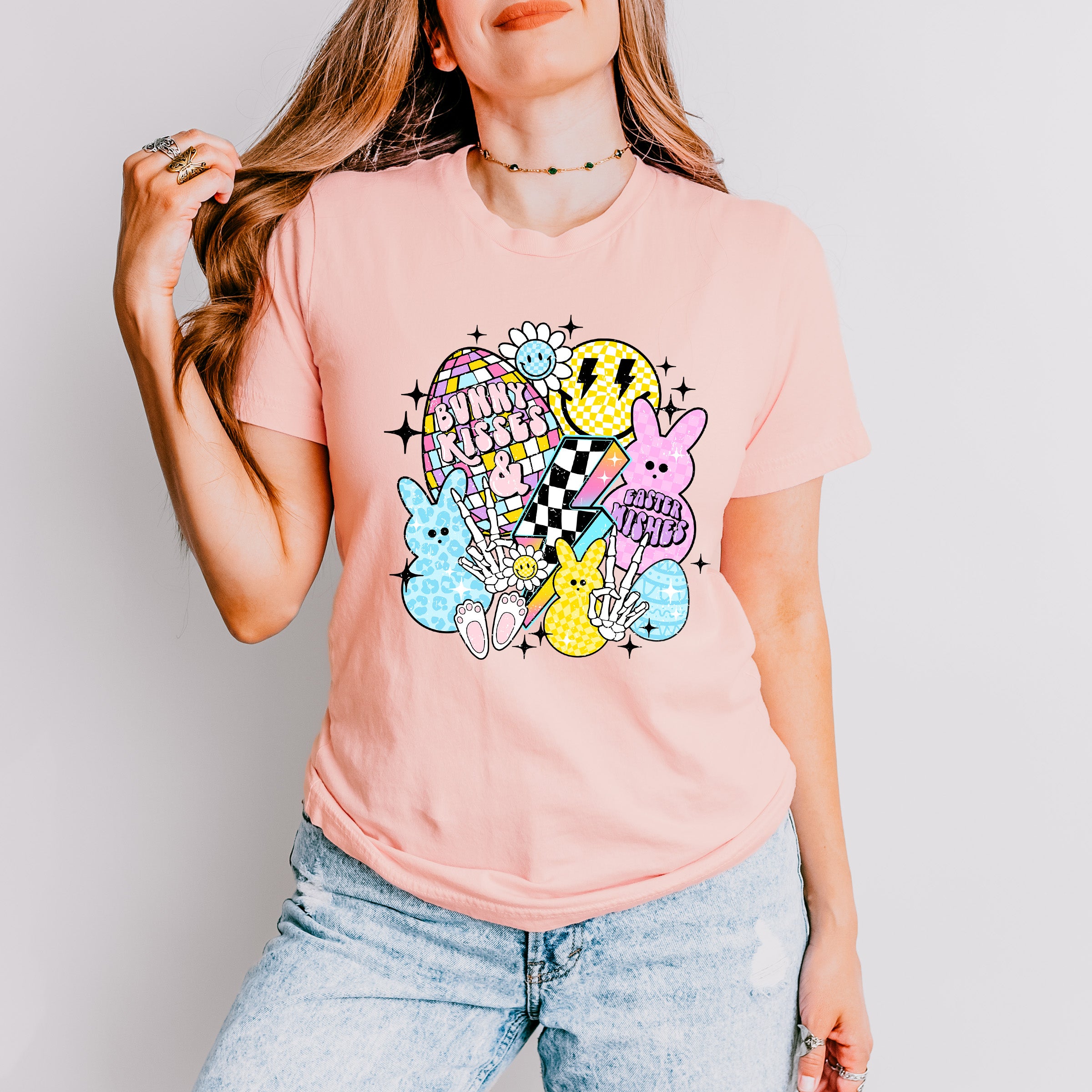 Bunny Kisses Easter Wishes Easter Day Unisex Crewneck T-Shirt Sweatshirt Hoodie