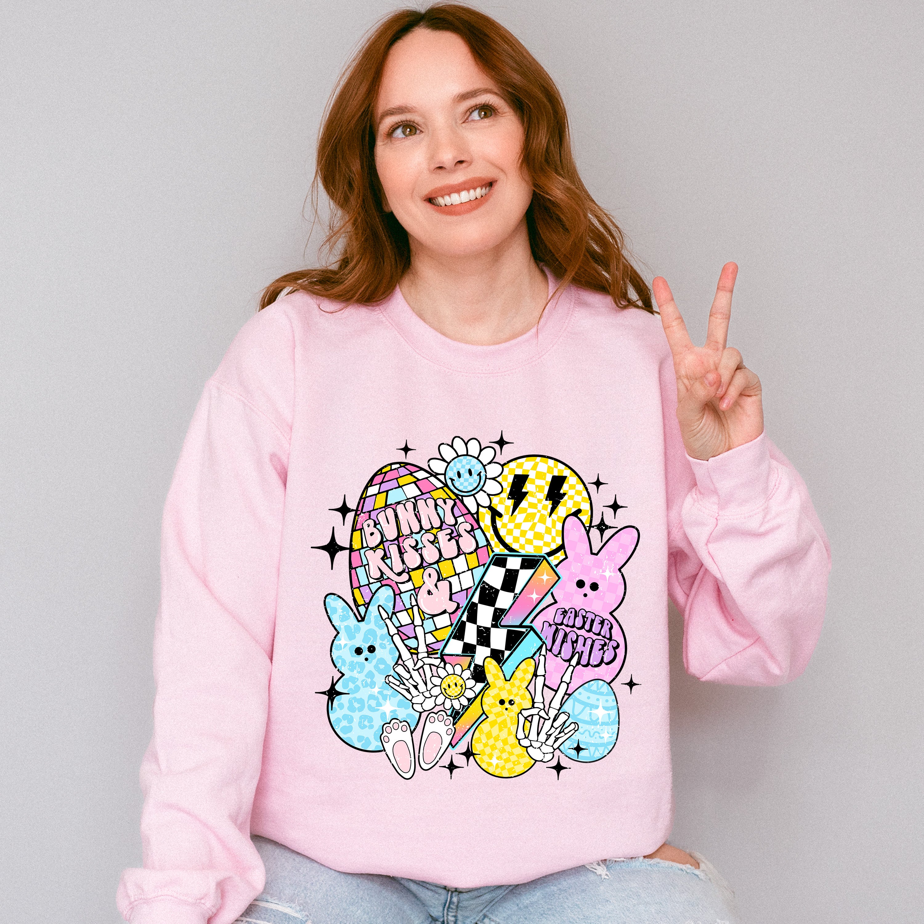 Bunny Kisses Easter Wishes Easter Day Unisex Crewneck T-Shirt Sweatshirt Hoodie
