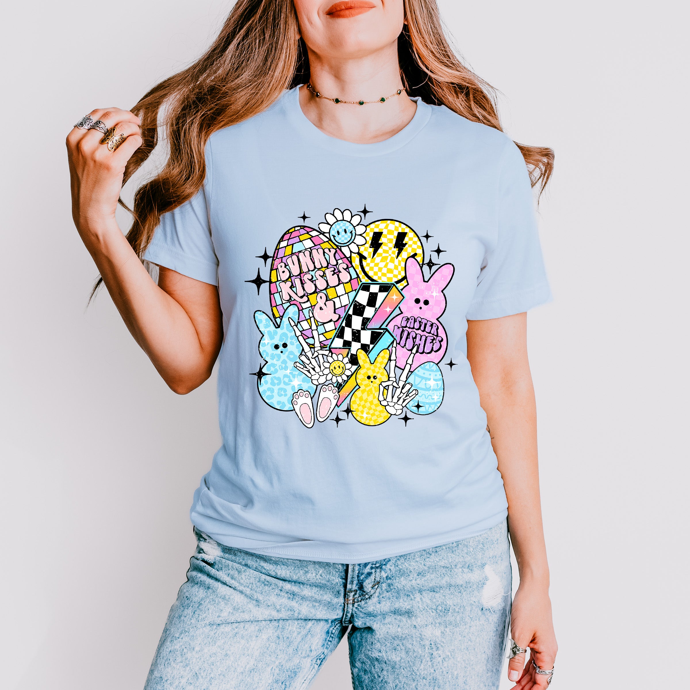 Bunny Kisses Easter Wishes Easter Day Unisex Crewneck T-Shirt Sweatshirt Hoodie