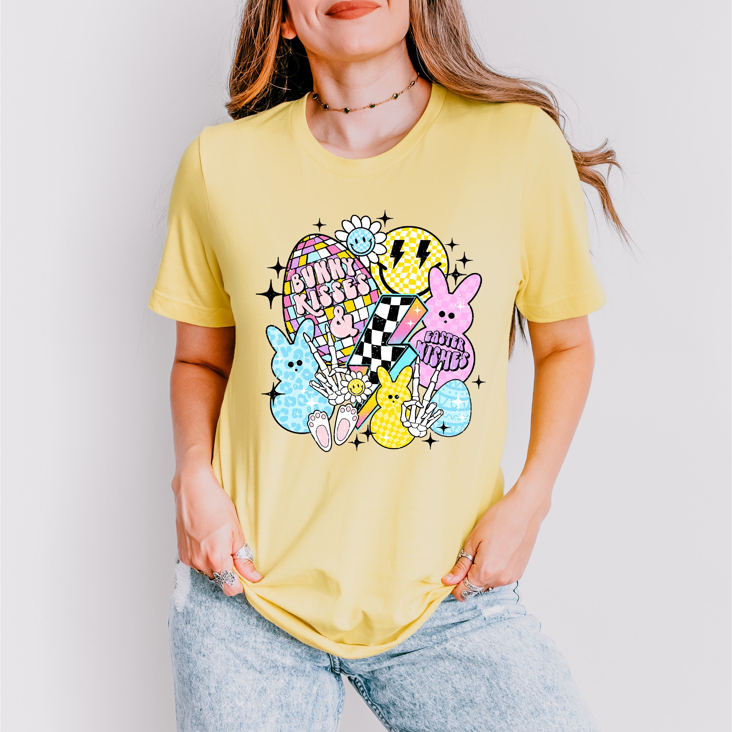 Bunny Kisses Easter Wishes Easter Day Unisex Crewneck T-Shirt Sweatshirt Hoodie