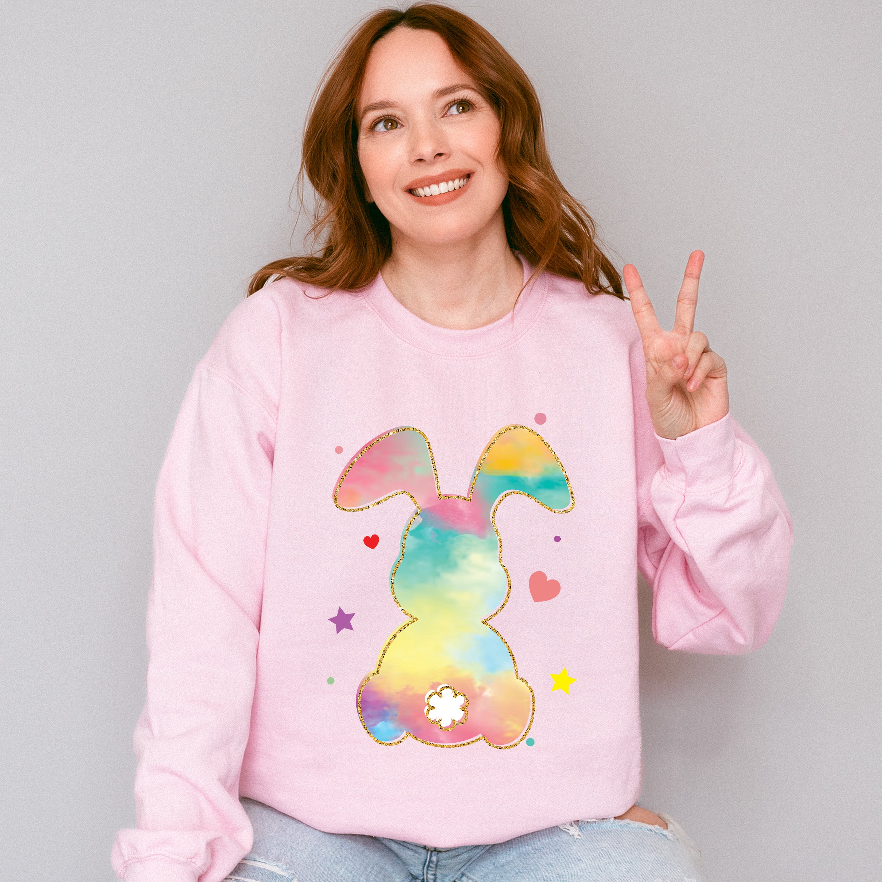 Rainbow Bunny Easter Day Unisex Crewneck T-Shirt Sweatshirt Hoodie