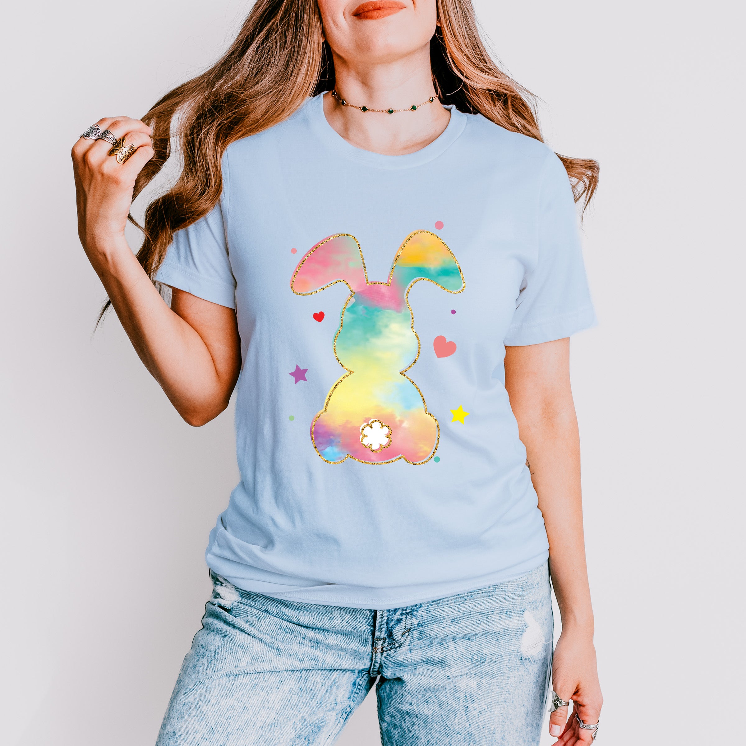 Rainbow Bunny Easter Day Unisex Crewneck T-Shirt Sweatshirt Hoodie