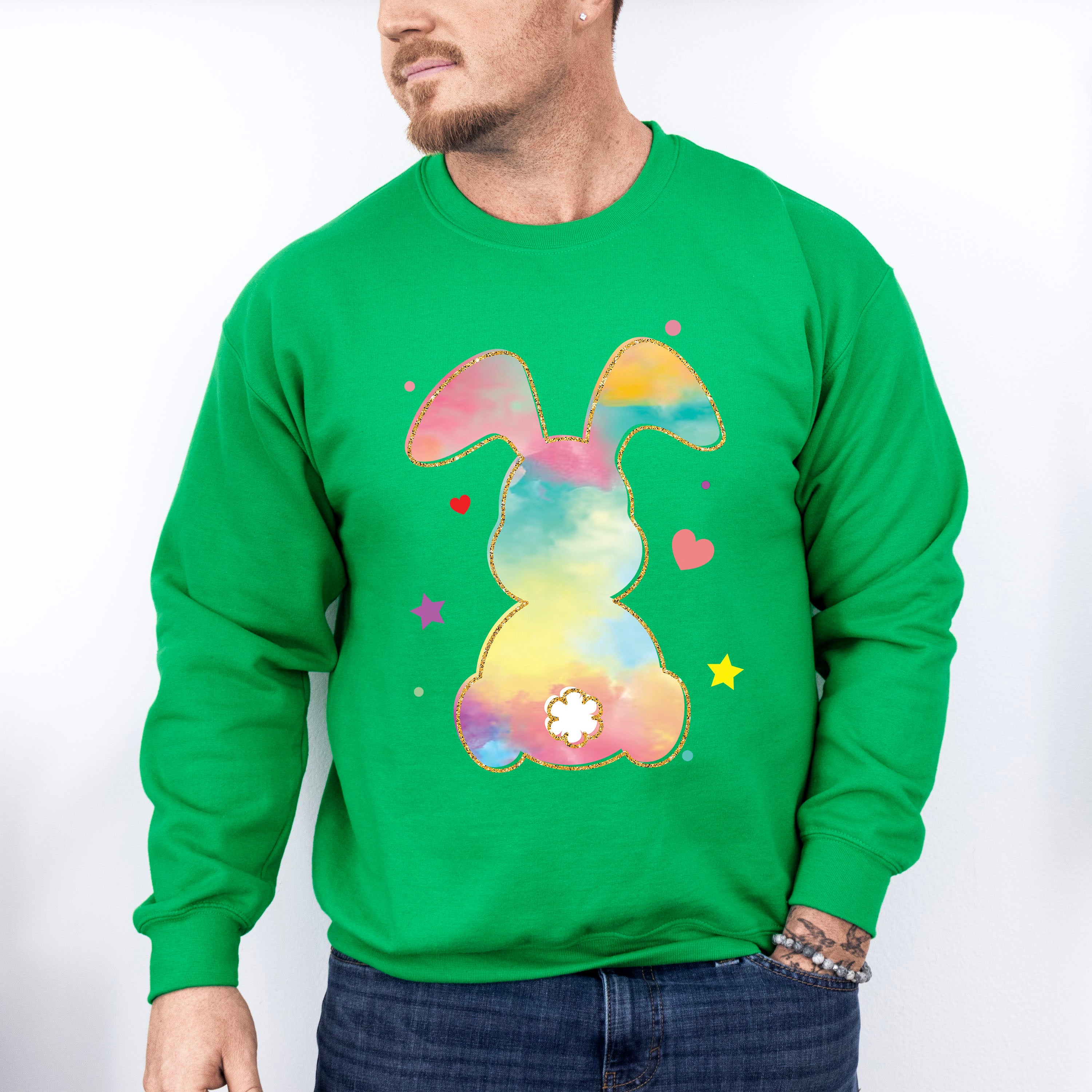 Rainbow Bunny Easter Day Unisex Crewneck T-Shirt Sweatshirt Hoodie