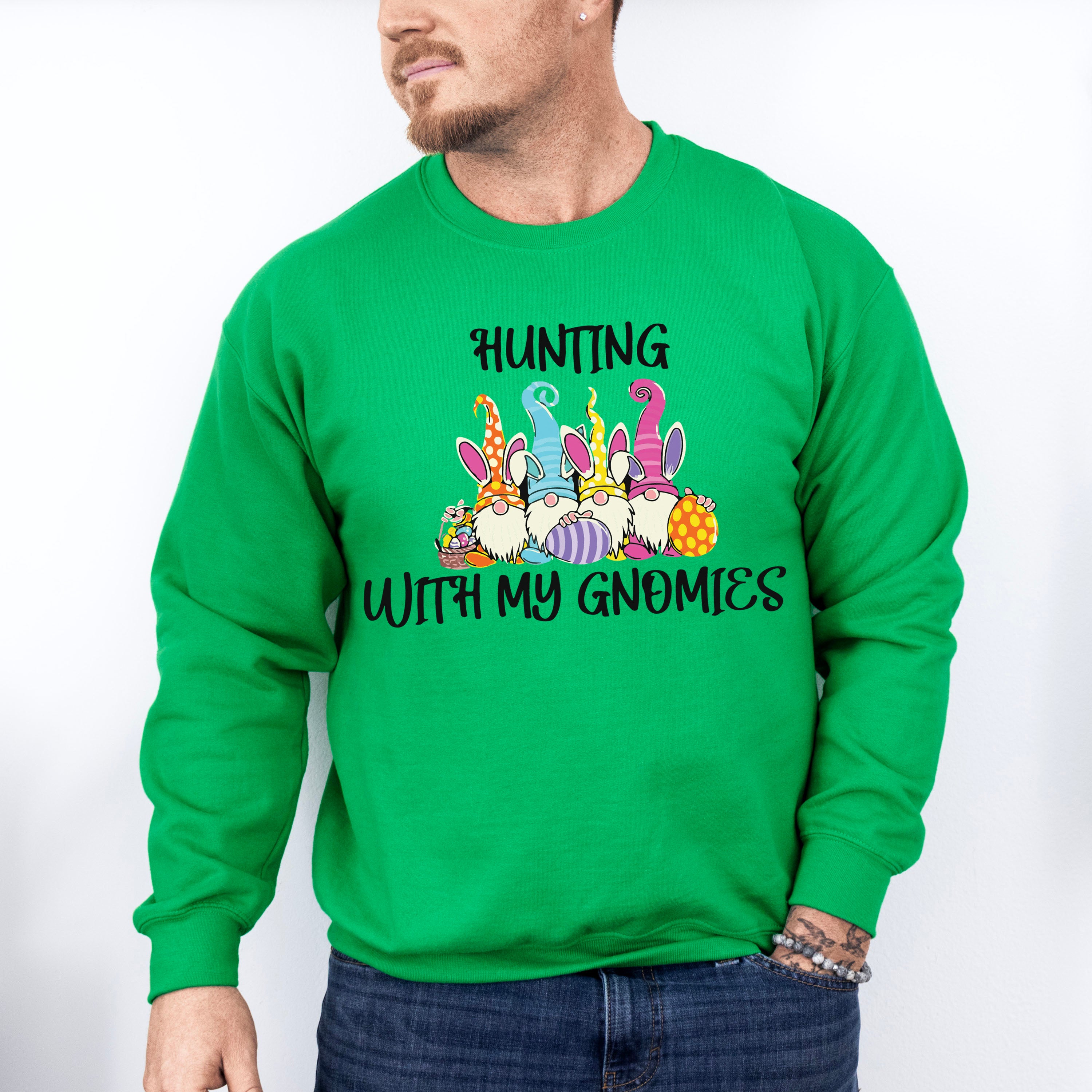Hunting With My Gnomies Easter Day Unisex Crewneck T-Shirt Sweatshirt Hoodie