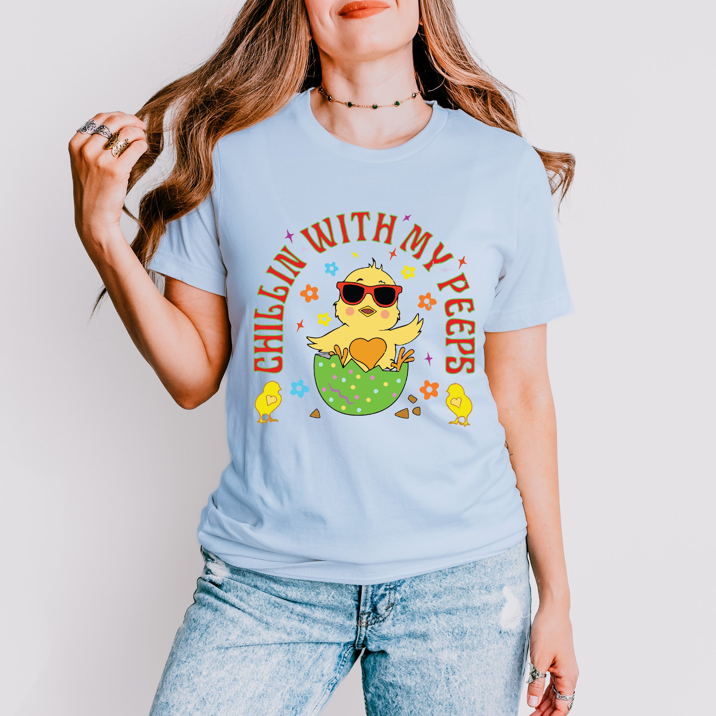 Chilling With My Peeps Easter Day Unisex Crewneck T-Shirt Sweatshirt Hoodie
