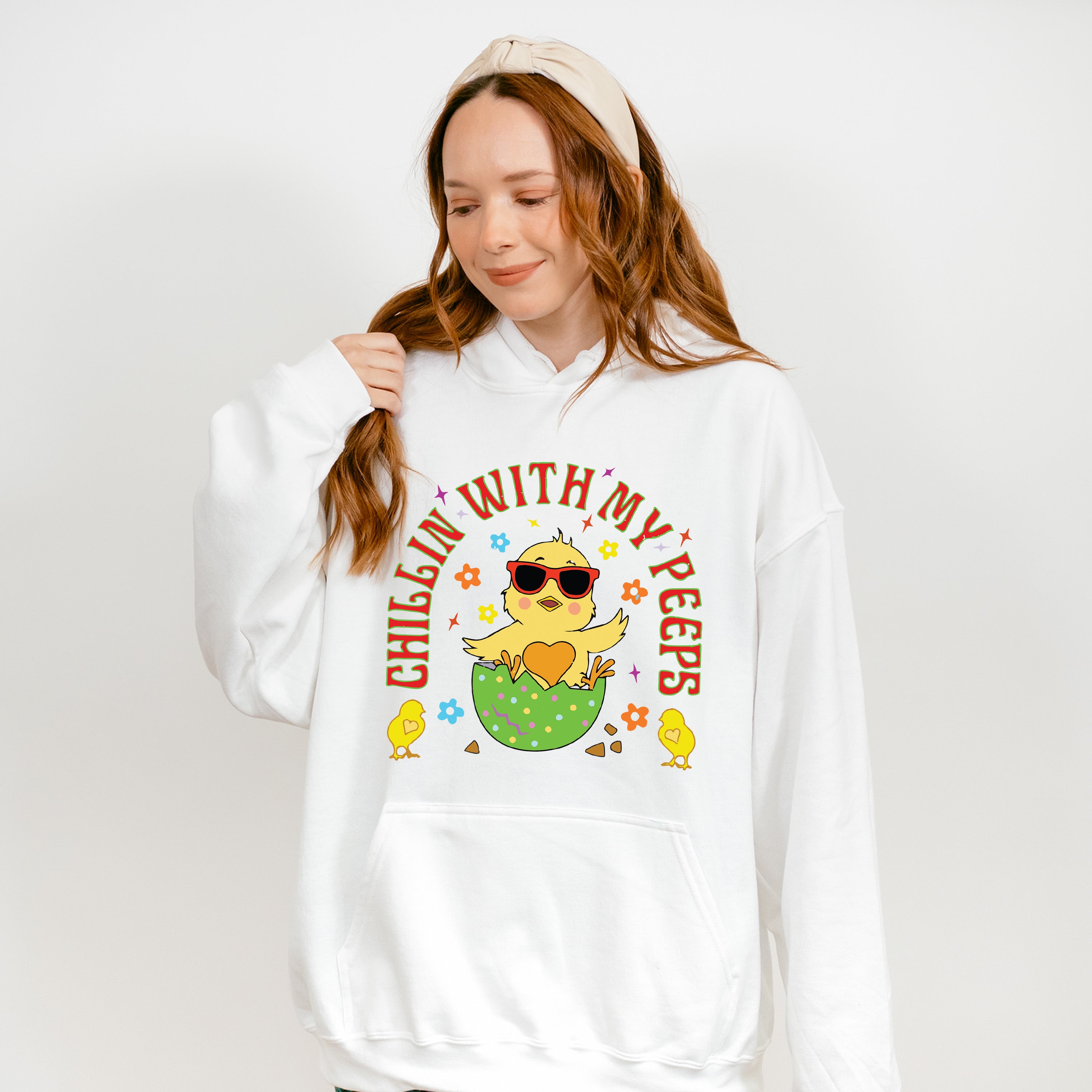 Chilling With My Peeps Easter Day Unisex Crewneck T-Shirt Sweatshirt Hoodie