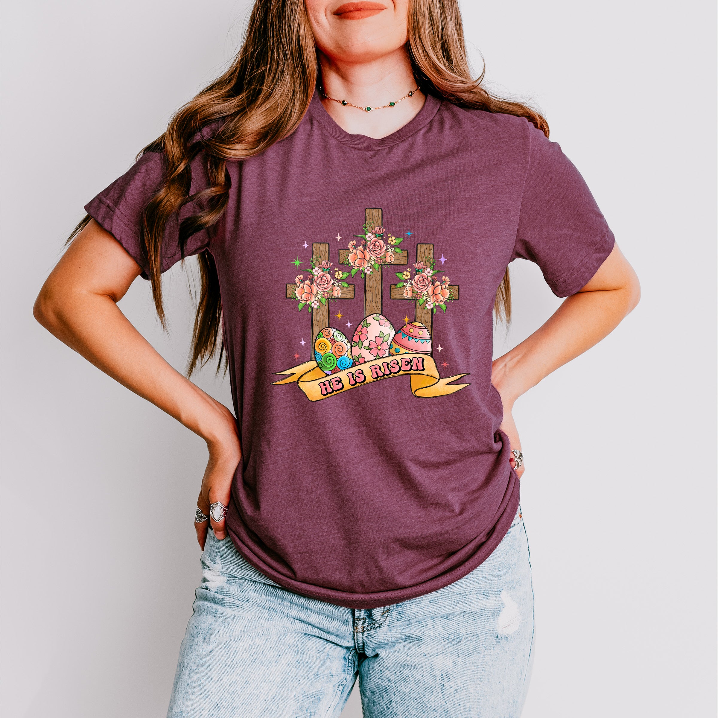 He Is Risen Cross Easter Day Unisex Crewneck T-Shirt Sweatshirt Hoodie