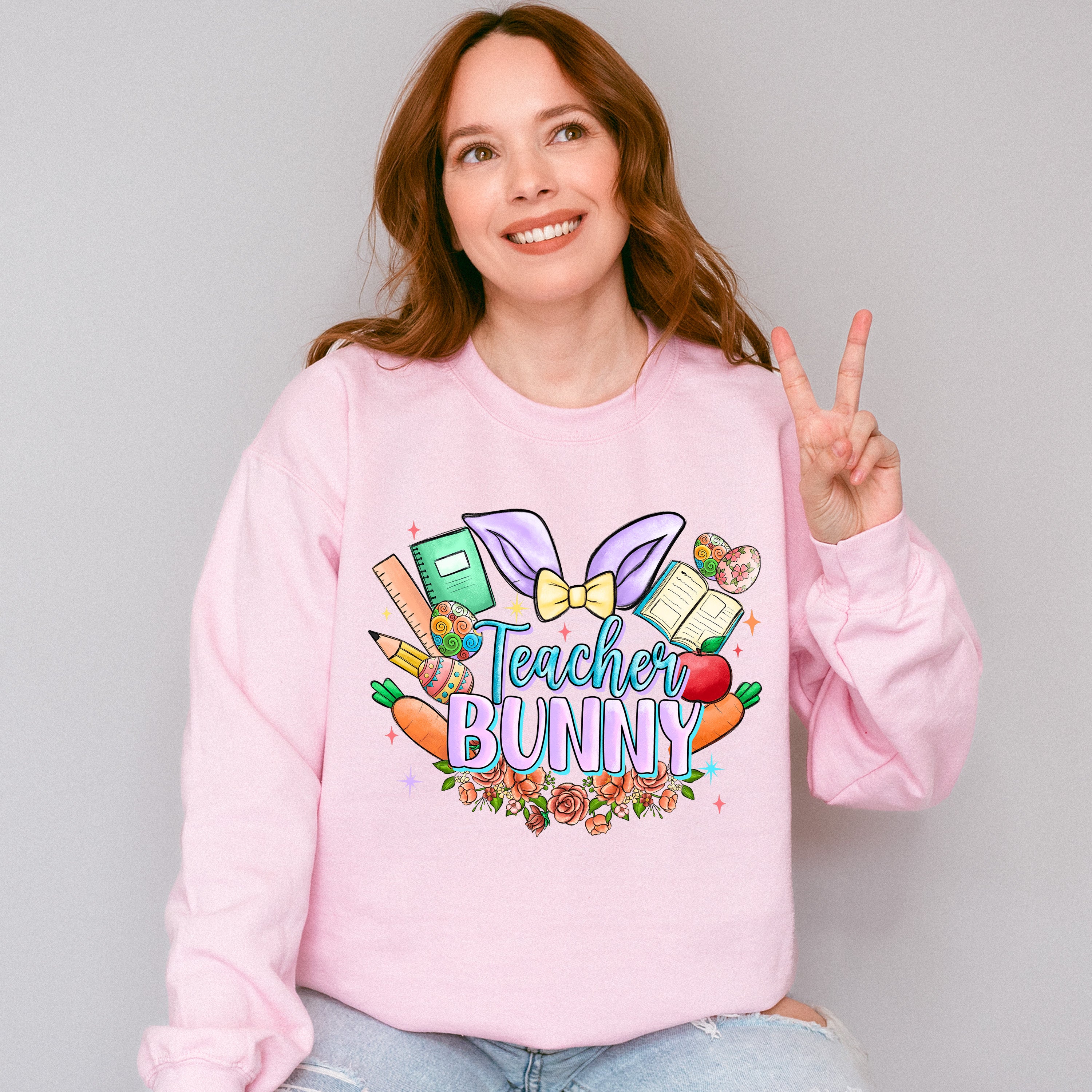 Teacher Bunny Easter Day Unisex Crewneck T-Shirt Sweatshirt Hoodie