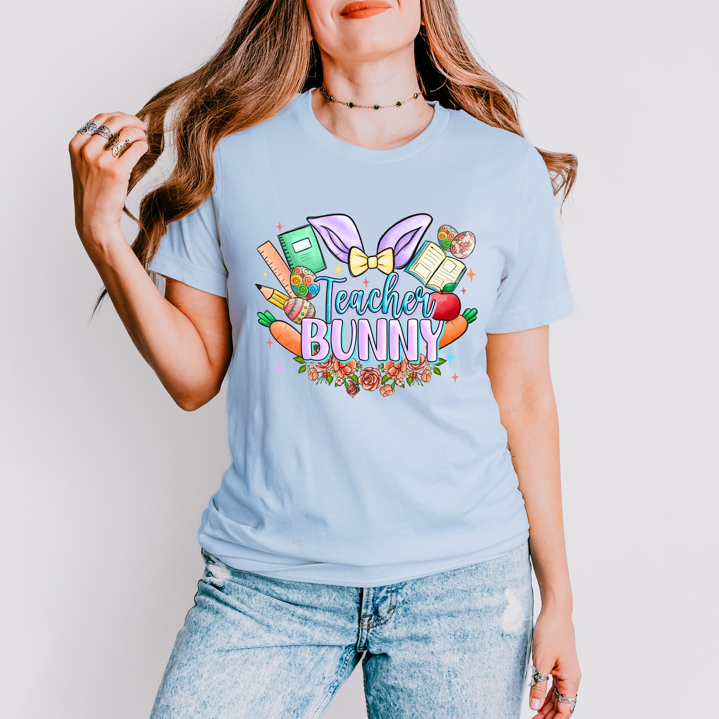 Teacher Bunny Easter Day Unisex Crewneck T-Shirt Sweatshirt Hoodie