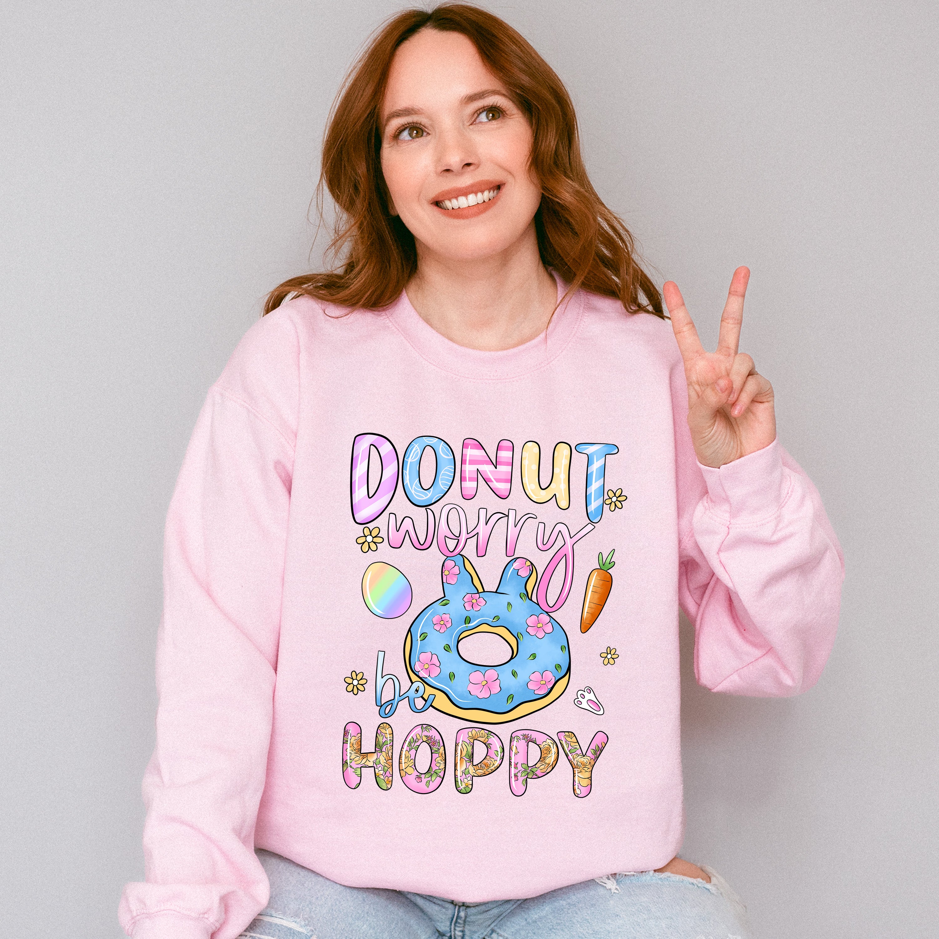 Donut Worry Be Happy Easter Day Unisex Crewneck T-Shirt Sweatshirt Hoodie