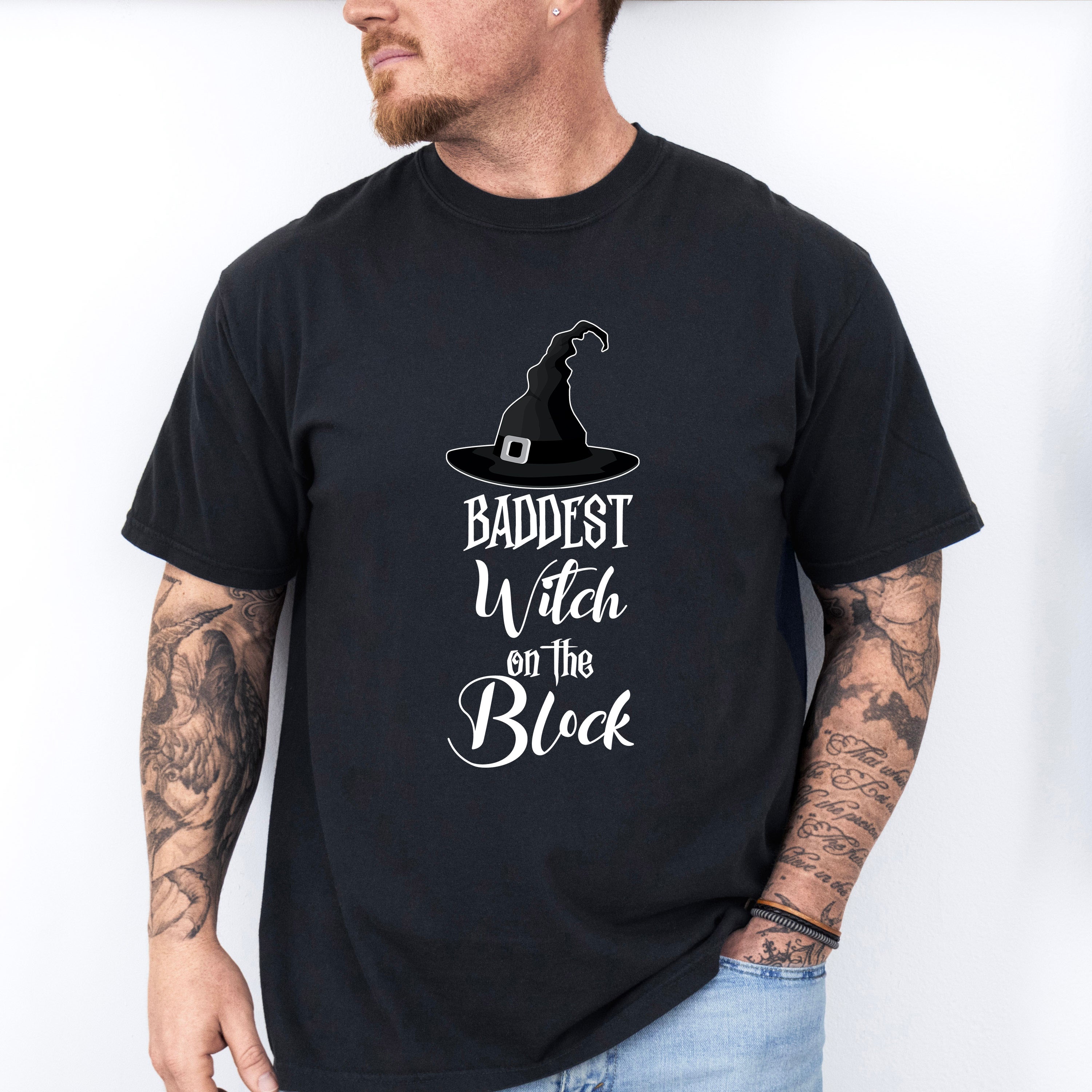 Baddest Witch On The Block Design - Halloween Unisex Crewneck T-Shirt Sweatshirt Hoodie