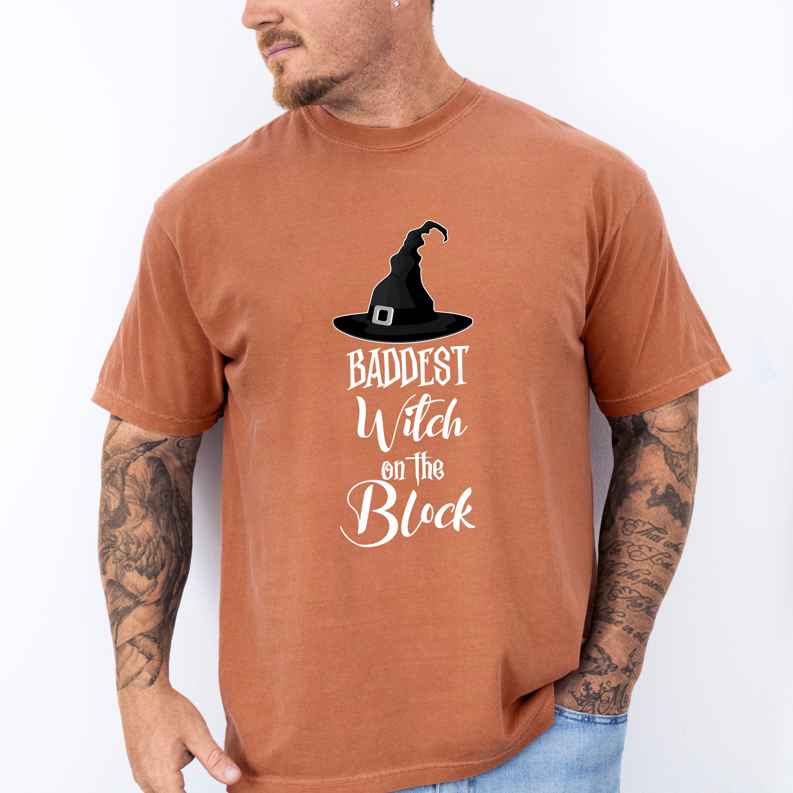 Baddest Witch On The Block Design - Halloween Unisex Crewneck T-Shirt Sweatshirt Hoodie